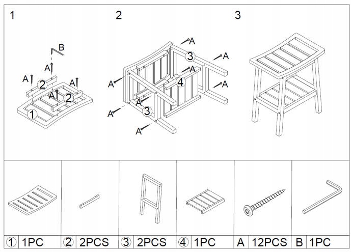 STOŁEK ŁAZIENKOWY bambusowy SKANDYNAWSKI z półką Materiał drewno