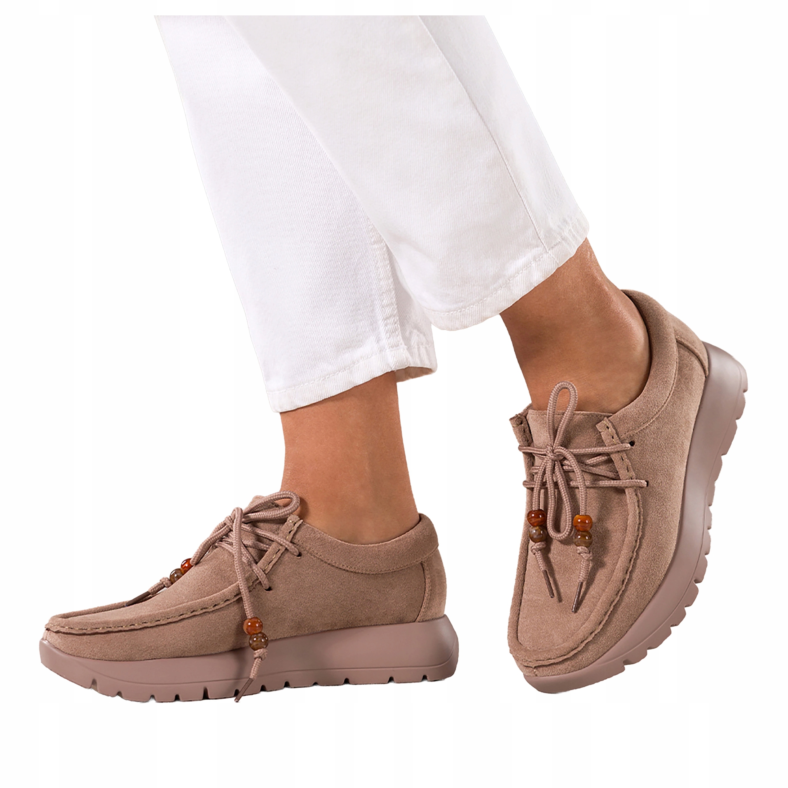 Béžové Polobotky Dámské Šněrovací Na Platformě Ozdobné Korálky Modne r 39