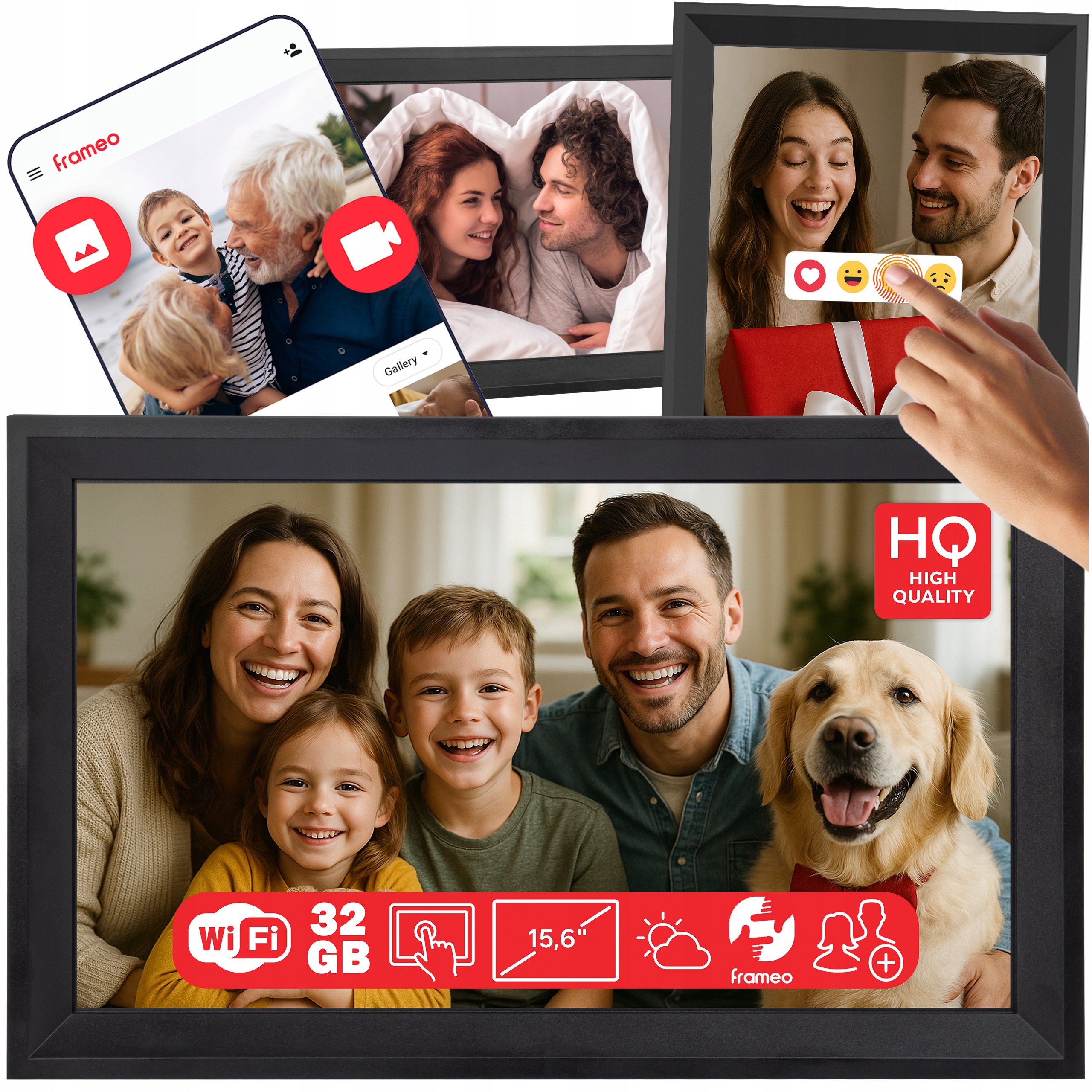Velký Rámeček Na Fotografie 15.6 Palců Fotorámeček Frameo Dotykový 32GB Wifi