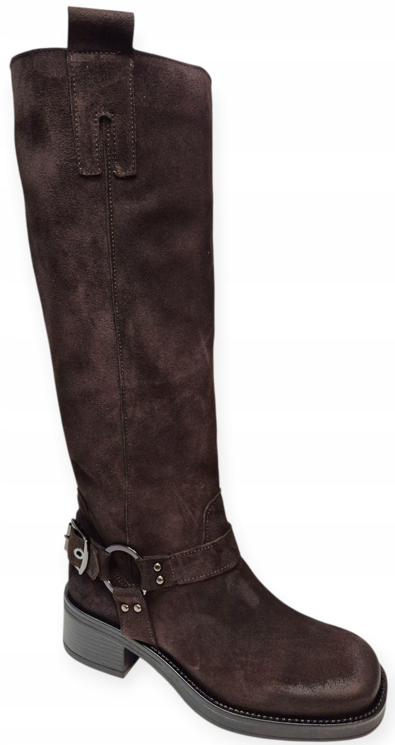 Gamis 7619 Čokoládové kozačky, dlouhá kůže, semiš, vel. 37