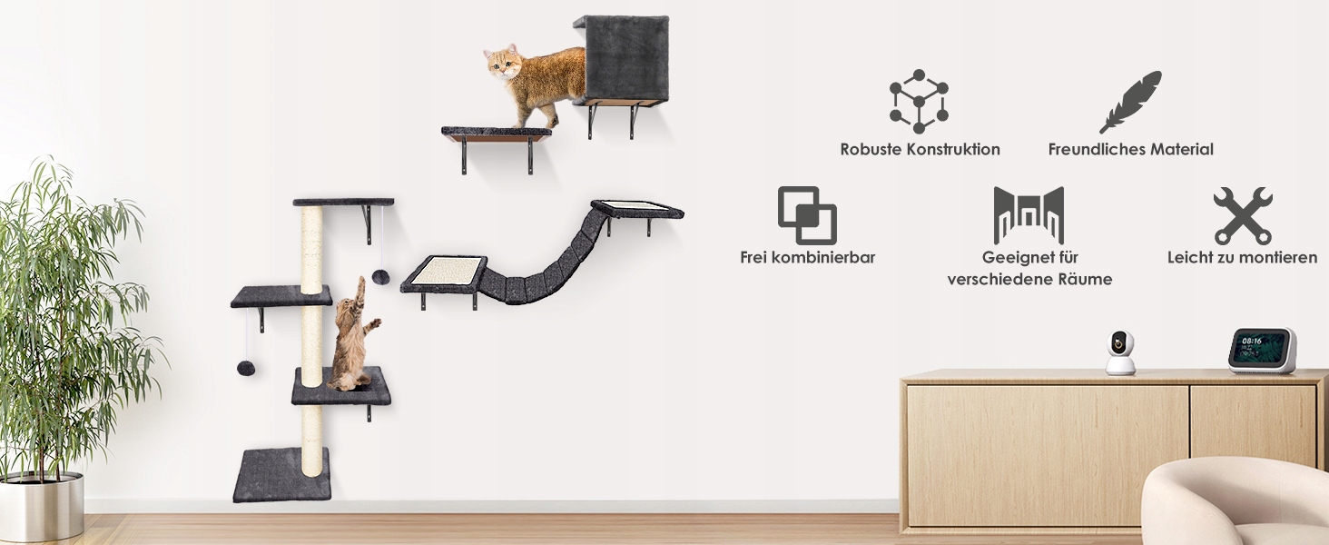 Levně Škrabadlo pro kočky na zeď lezecká stěna pro kočky, sada nábytku pro kočky na stěnu