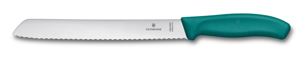 Swiss Classic, bread knife, 21cm, wavy, green, blister