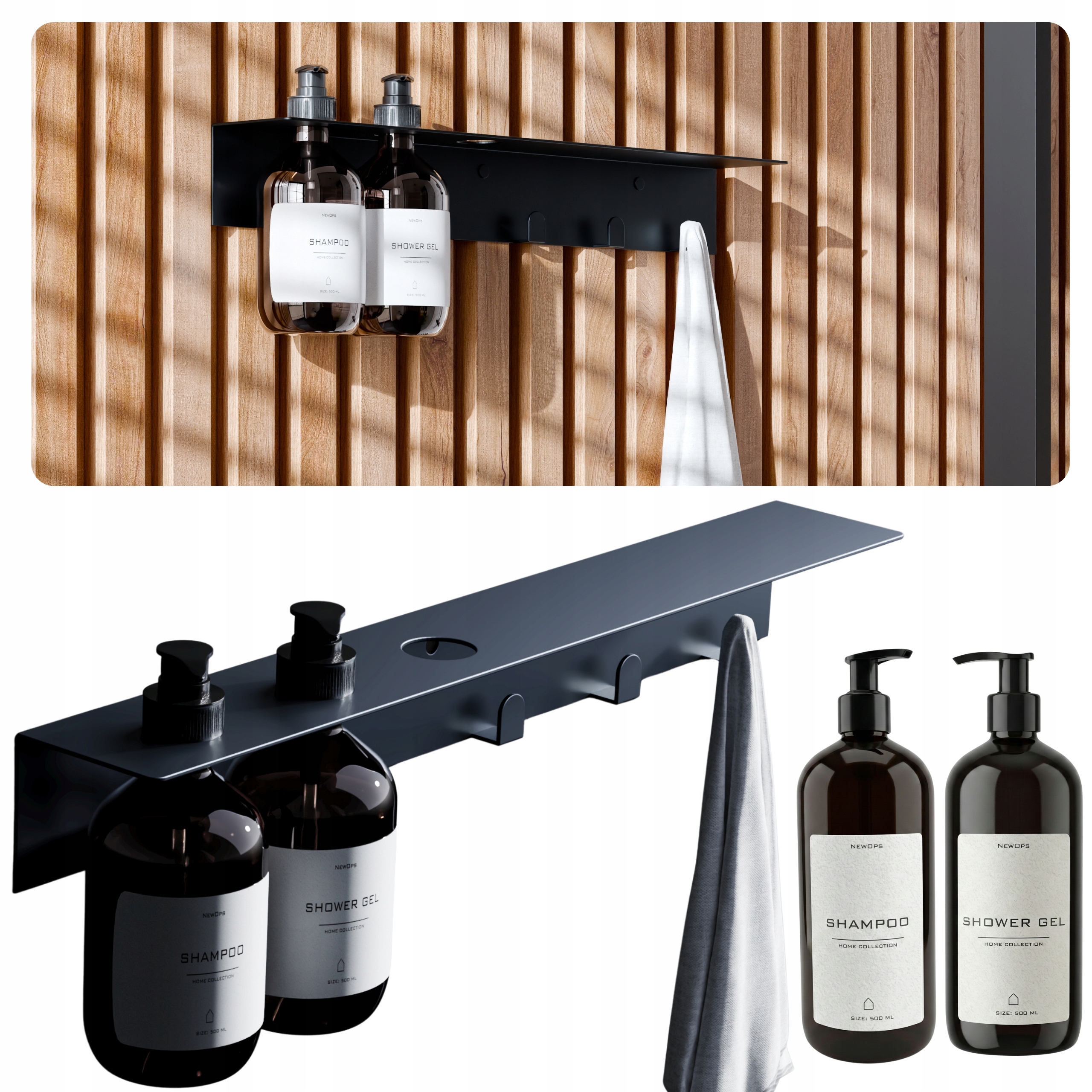 Držák Na Dávkovače Věšák Na Ručníky 2v1 Závěsný Černý Dárek Láhev