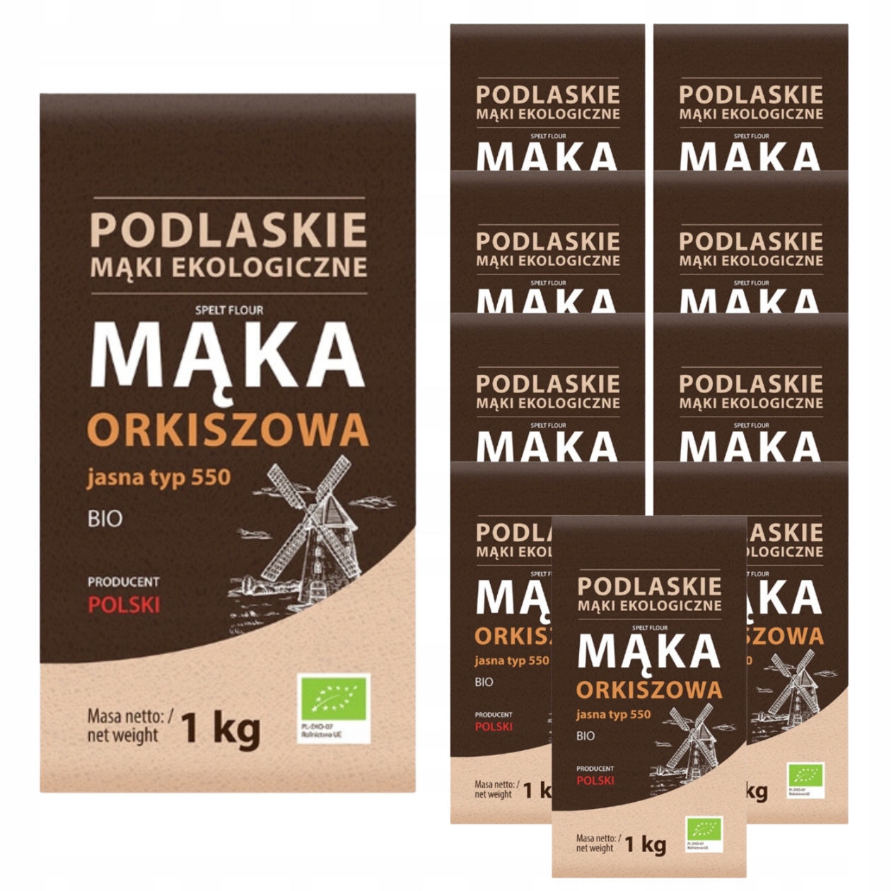 Bio Life Mąka Orkiszowa Jasna Typ 550 Bio 1 kg w Opakowaniu Ekologiczna X10