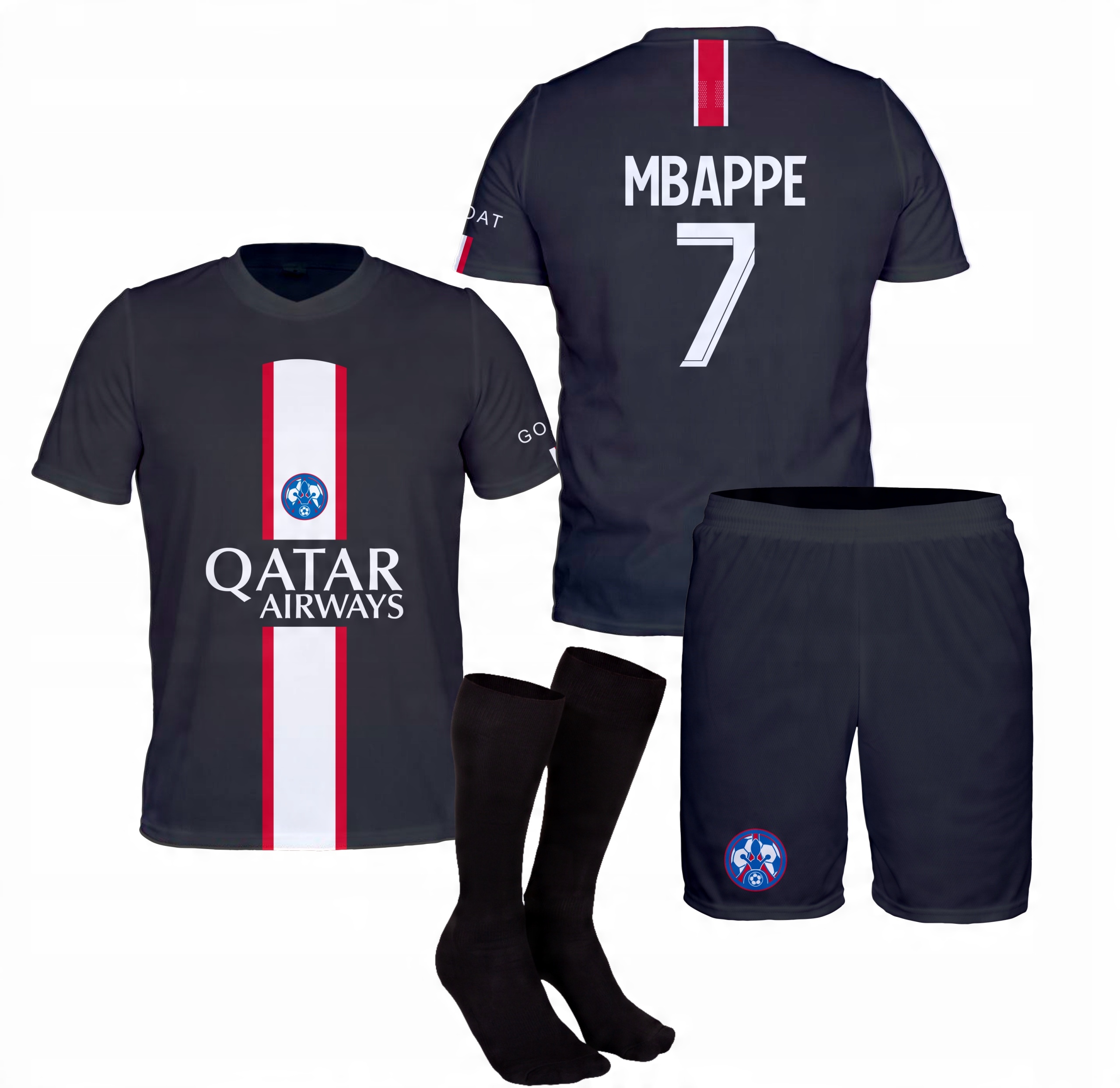 

Mbappe Paryż czarny strój komplet getry r. 140