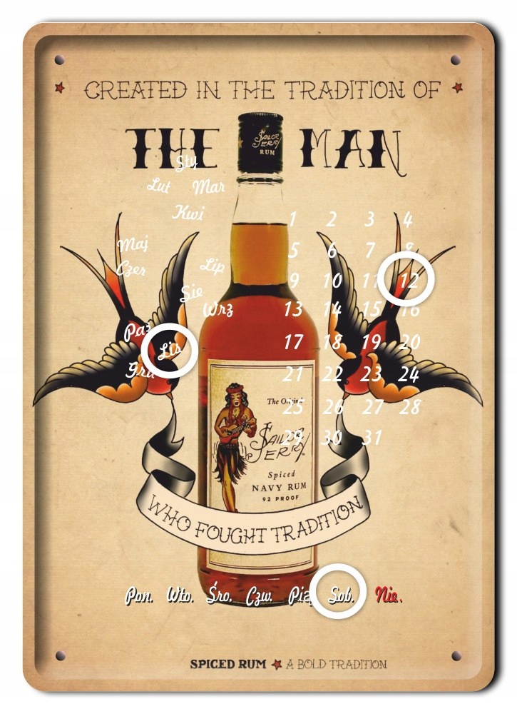Rum Kalendarz Metal. Szyld Plakat Retro #06509