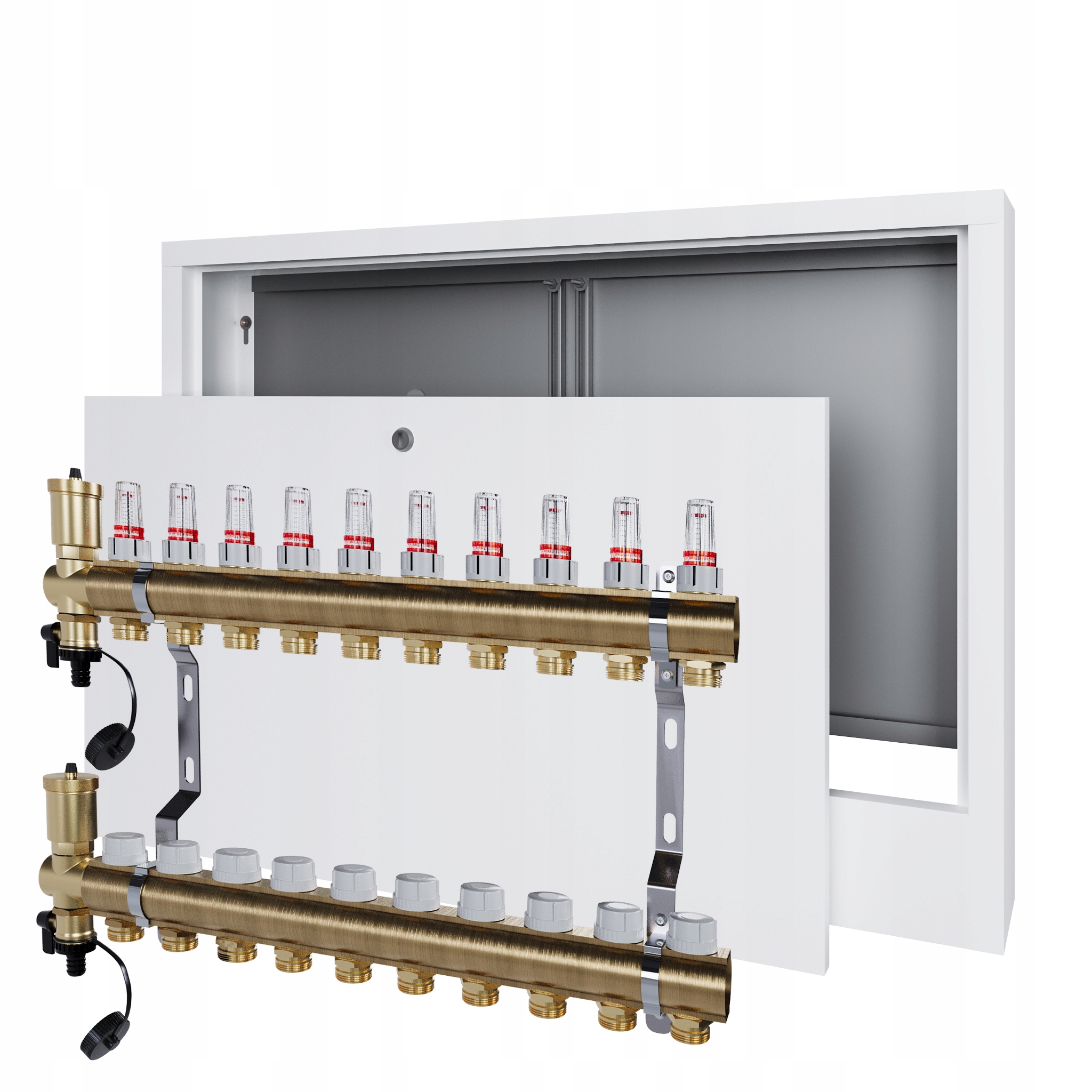 Rozdělovač pro podlahu 10 podlahových topení s nástěnnou schránkou