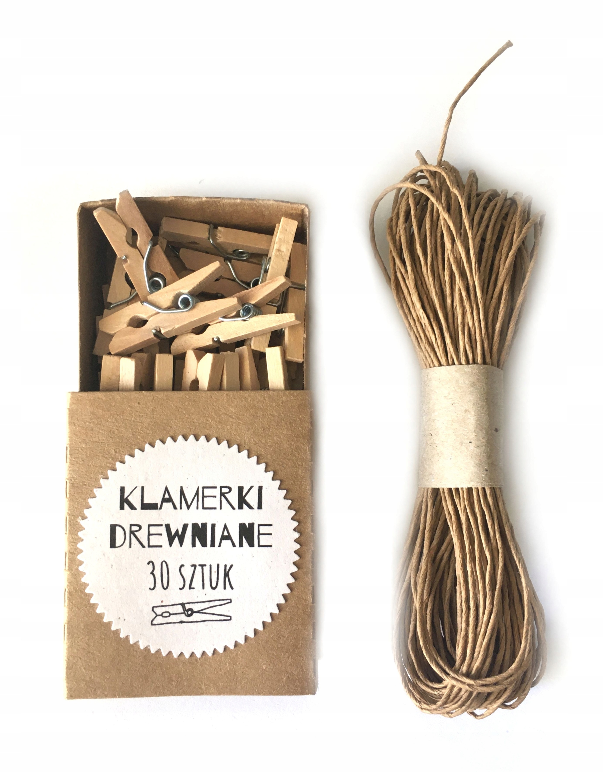 

Sznurek papierowy 10 m klamerki drewniane 30 szt