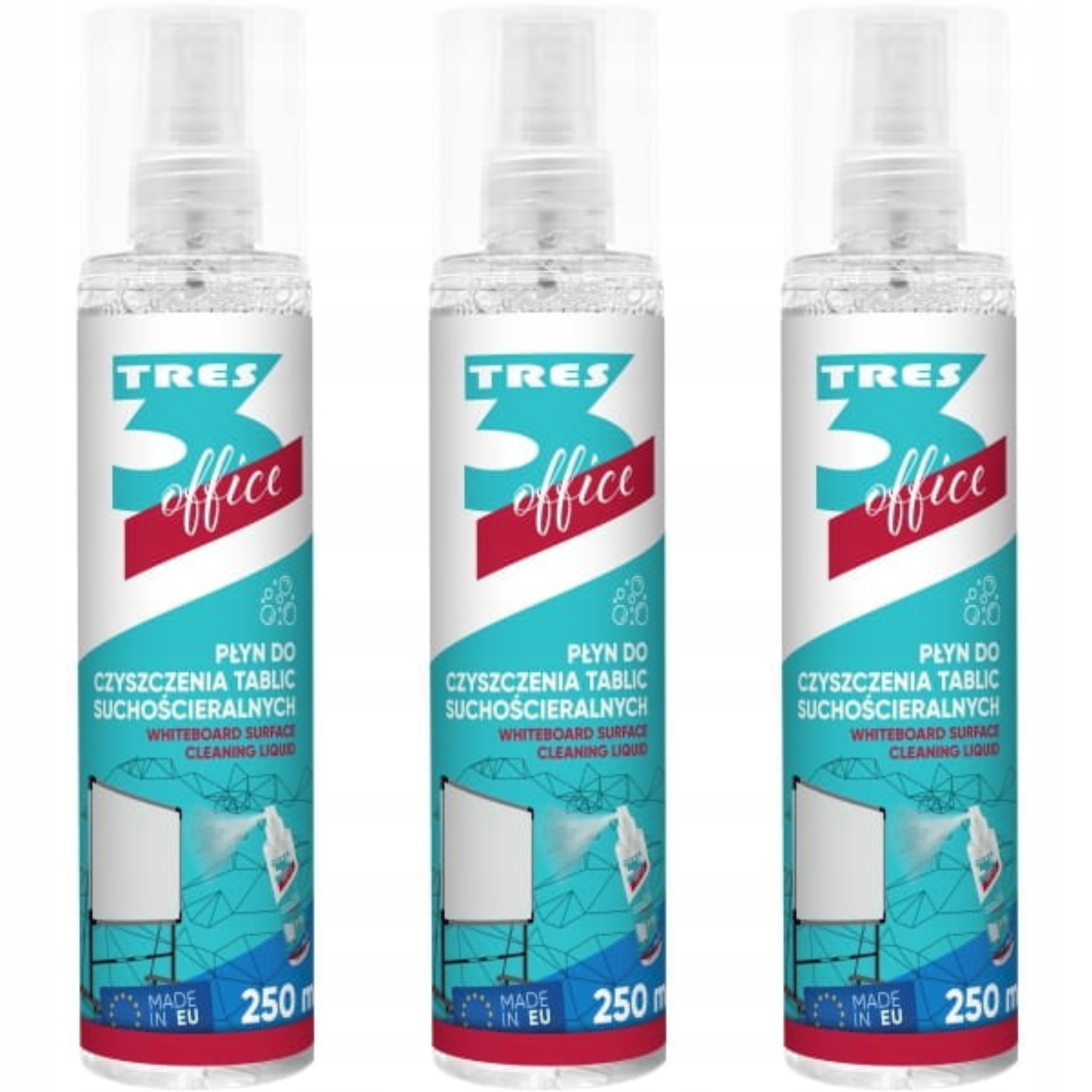 Płyn w sprayu do czyszczenia białych tablic suchościeralnych 250 ml 3 szt