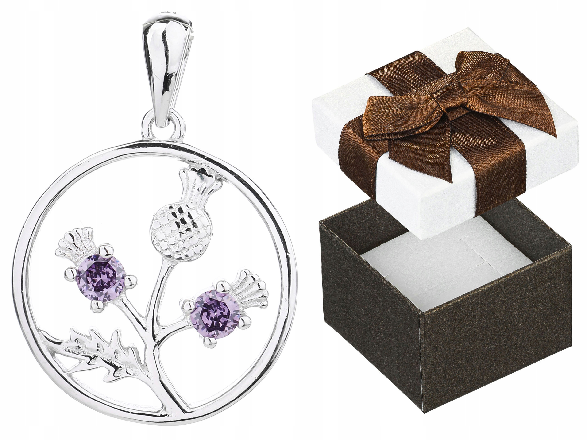 Stříbrný přívěsek Bodlák s zirkony Rhodiovaný Přívěsek Květina Zirkon Stříbro