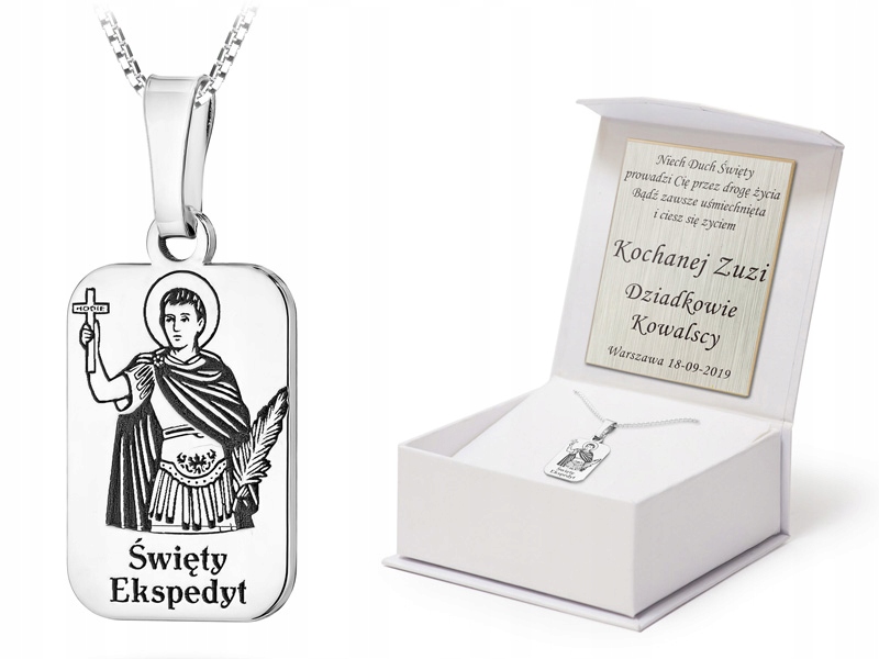 Stříbrná Sada ryzost 925 Řetízek 45cm a Medaile svatého Expedita Gravírování