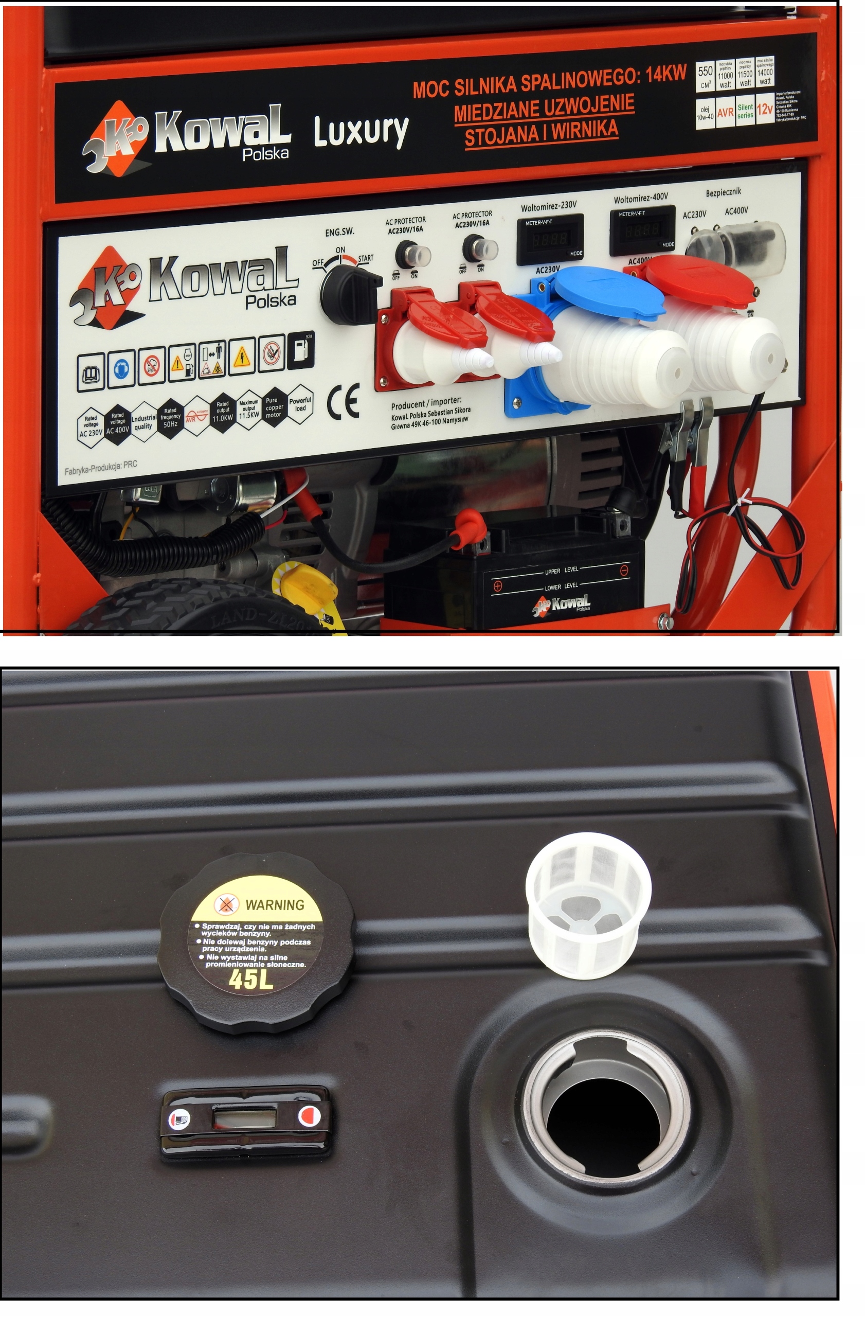 NAJMOCNIEJSZY AGREGAT PRĄDOTWÓRCZY KowaL ELSTART MIEDŹ STOJAN+WIRNIK AVR+ Nominalna moc prądnicy 11000 W