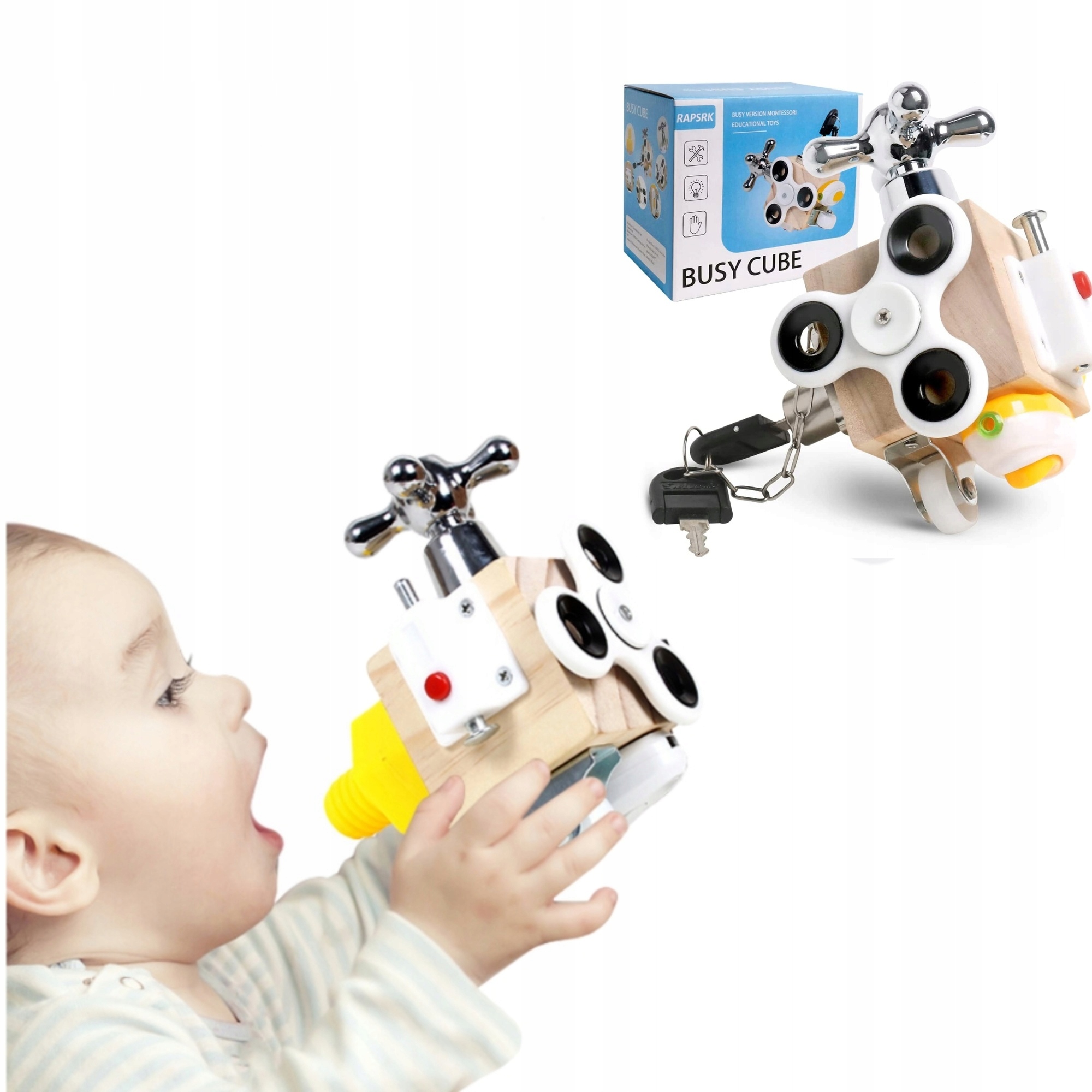 Kostka Sensoryczna Montessori Drewniana Zabawka Manipulacyjna dla Dzieci Materiał metal