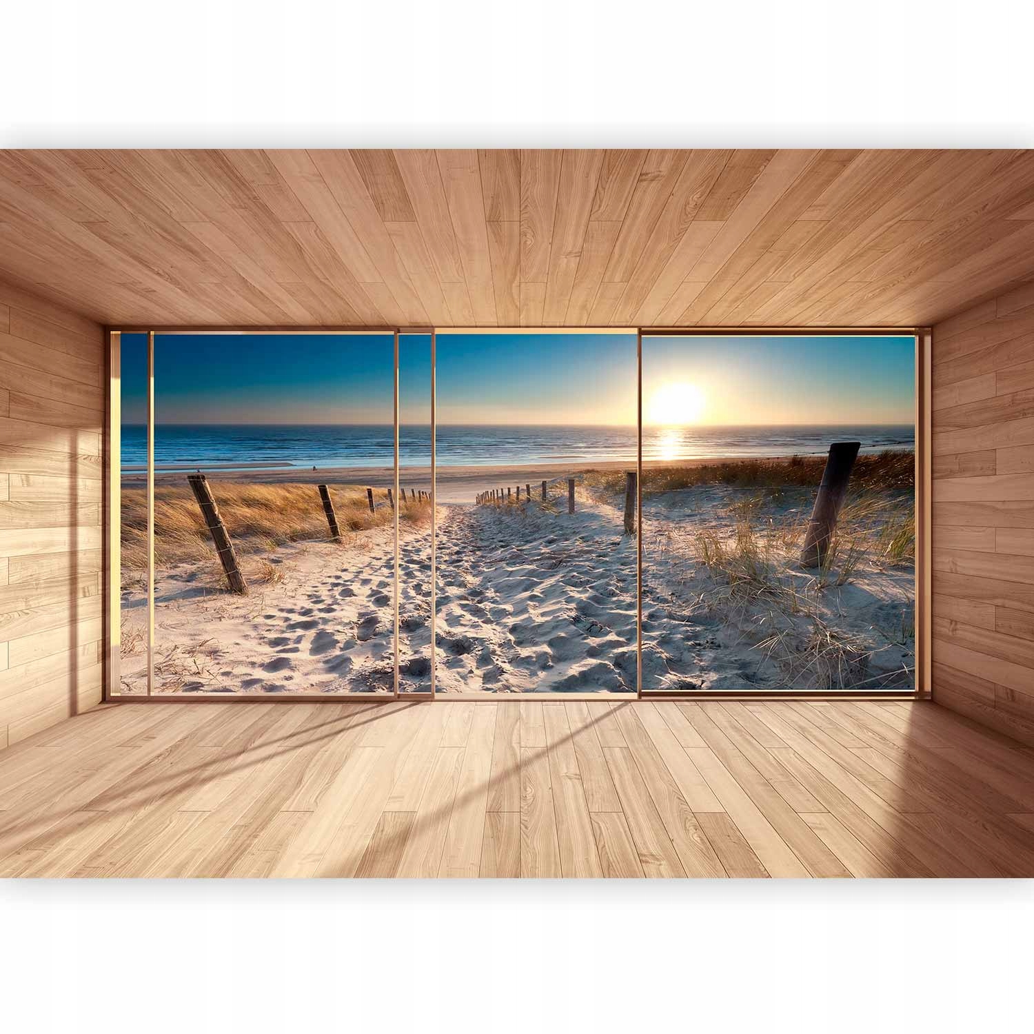 Fototapeta Moře Vlny Okno Pláž Pohled Prostorový Západ Obývací Pokoj 350x256