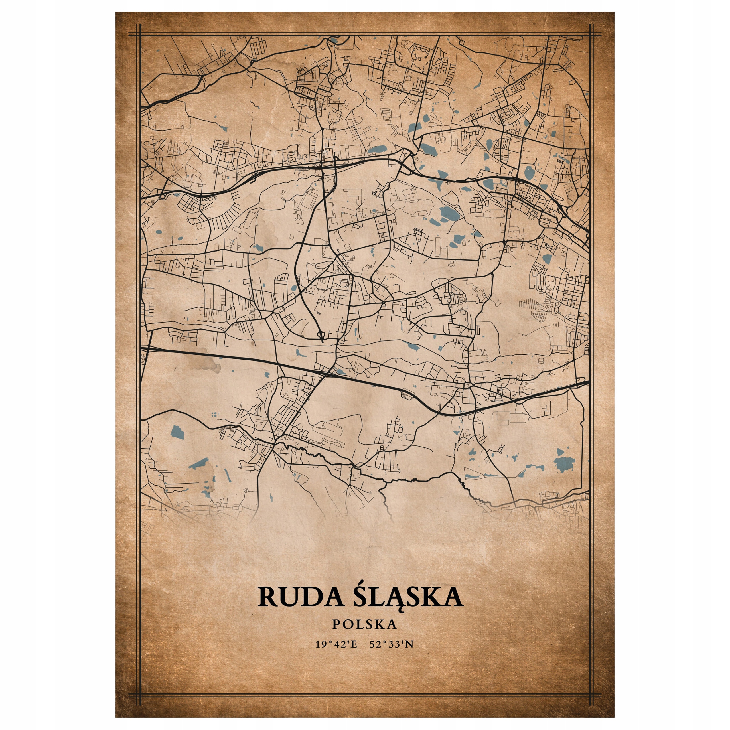 

Plakat Mapa miasta vintage Ruda Śląska 70x50cm