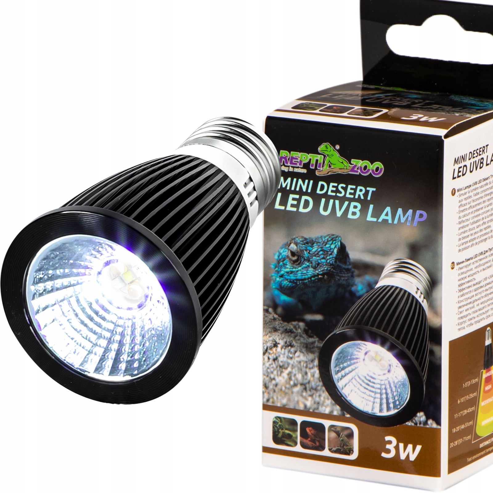 Levně Repti-zoo Led Uvb 10.0 Desert Eko Výkonný Pro Pouštní Plazy 3W E27