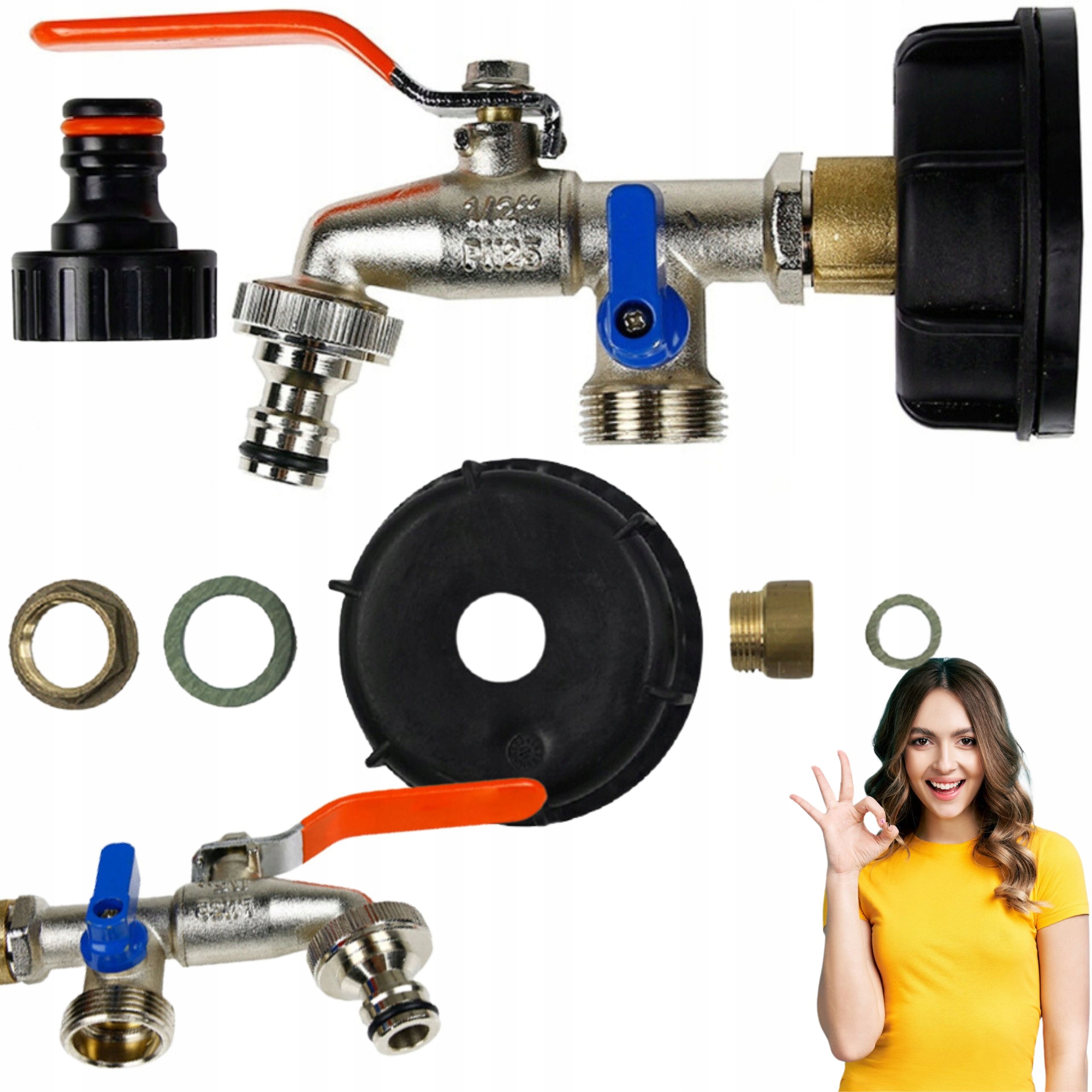 2x KRAN 1/2 +KOREK adapter zawór mauzer IBC 1000L ROZDZIELACZ zbiornik