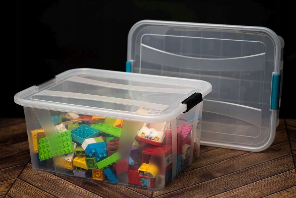 POJEMNIK PLASTIKOWY PUDEŁKO NA ZABAWKI UBRANIA KLOCKI BUTY Z POKRYWĄ 14L Kolor przezroczysty