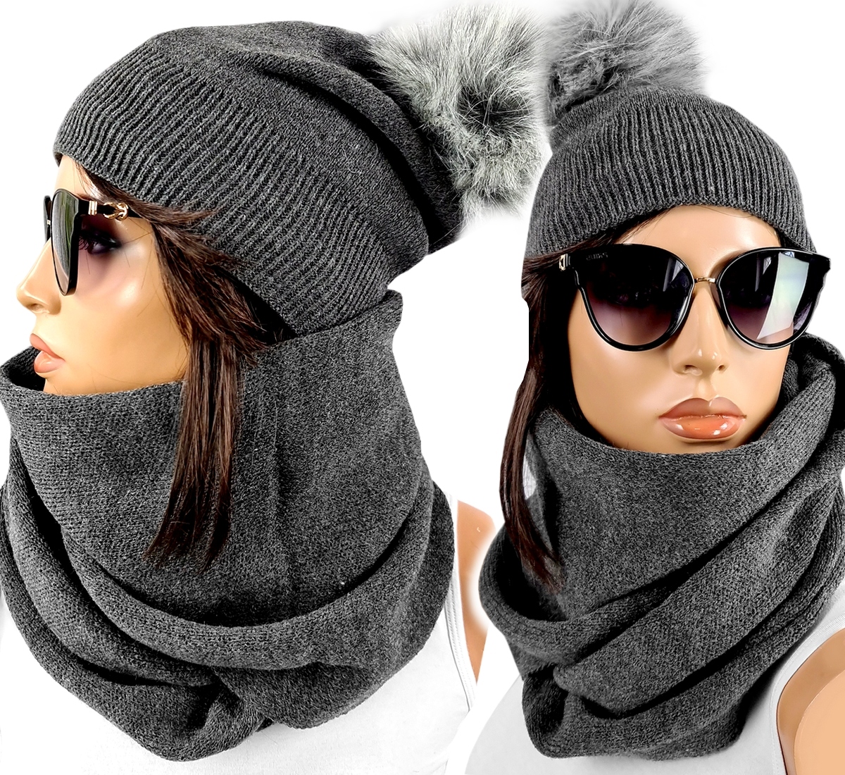 

Modny Komplet Czapka Duży Komin Zimowy *