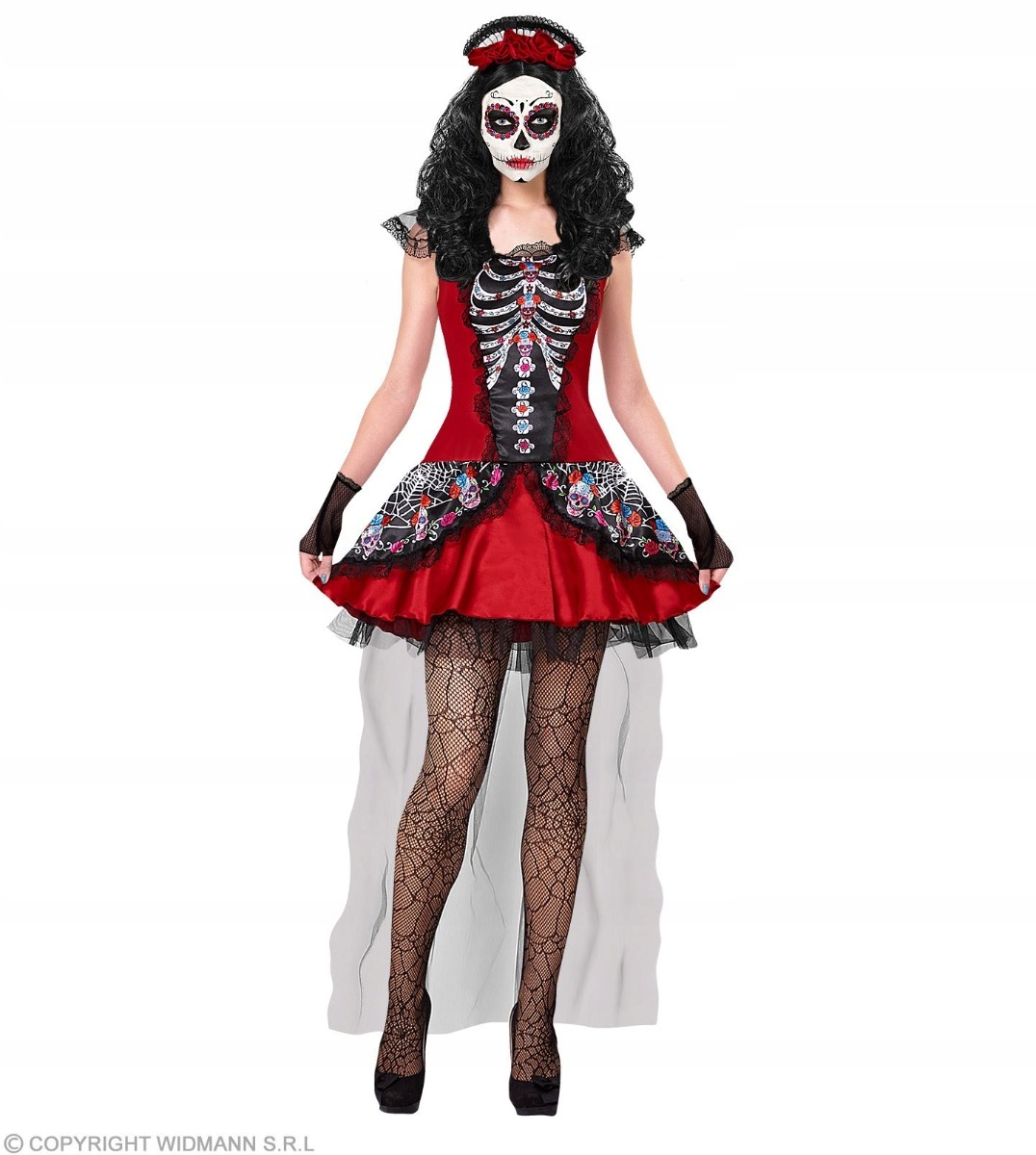 Kostým Mrtvá Seniorita Červená Mexičanka Halloween L