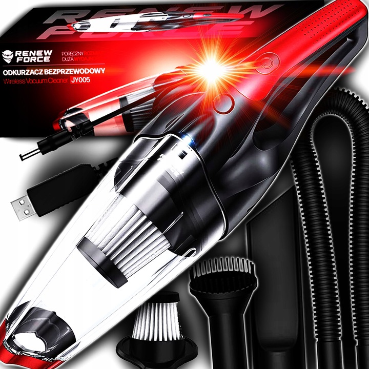 Odkurzacz samochodowy 6200Pa Bezprzewodowy Hepa Usb Mocny do Auta +Końcówki