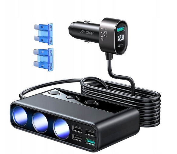 Rozgałęziacz Zapalniczki 3XGNIAZDO 5XUSB 1XUSB-C Miernik Napięcia