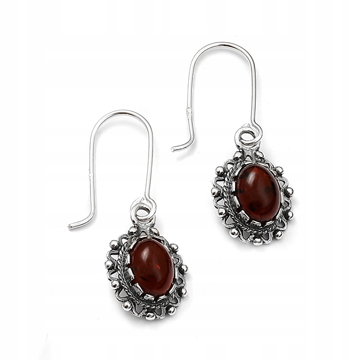 Klasyczne Srebrne Kolczyki z Wiśniowym Bursztynem