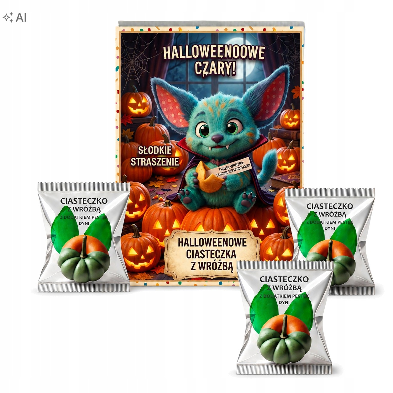 Ciasteczka z Wróżbą z pestkami dyni dla Gości Straszne Halloween x100