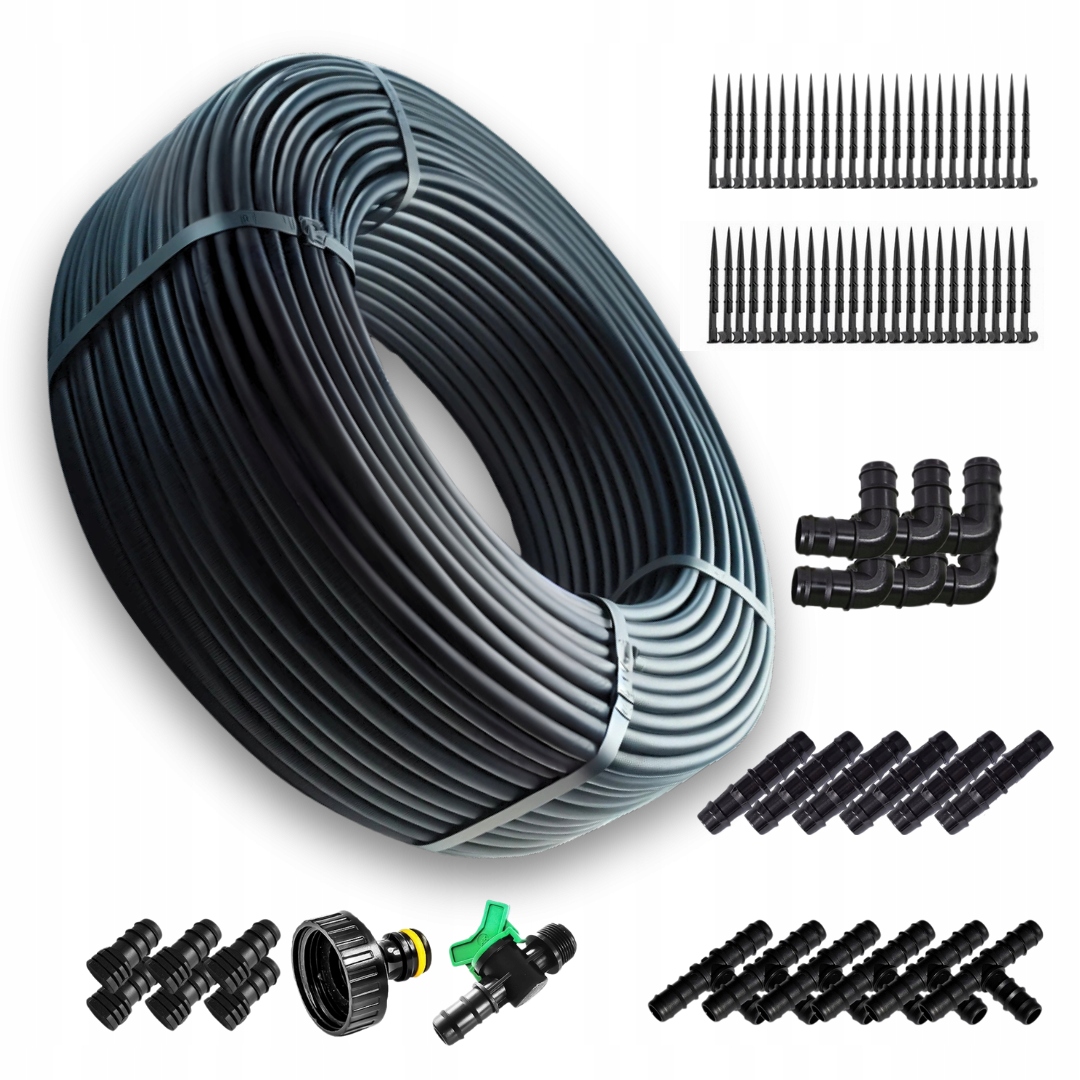 Linia Kroplująca z kompensacją Nawadnianie 50m 56 elementów Wąż pocący