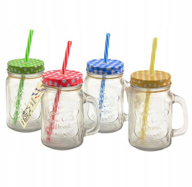 KUBEK SZKLANY SŁOIK ZE SŁOMKĄ DLA DOROSŁYCH 450ML SZKLANKI DO LEMONIADY Pojemność 450 ml