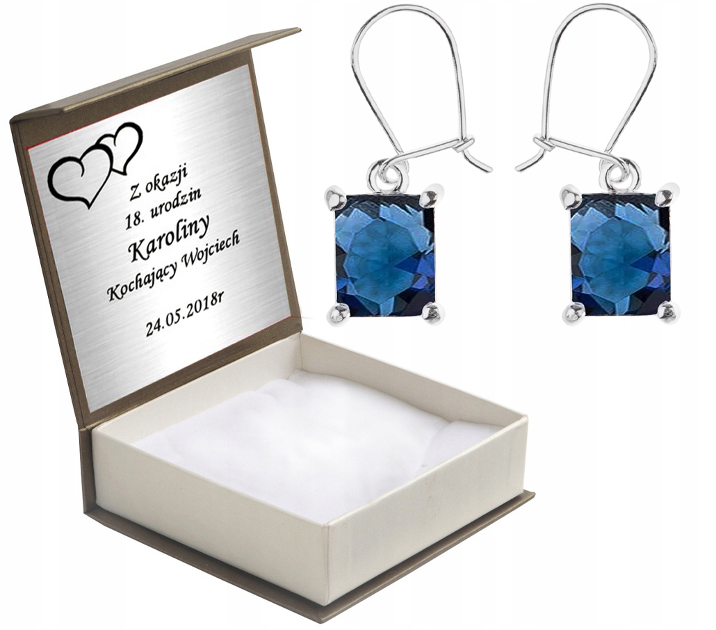 

Kolczyki Wiszące Z Szafirowymi Cyrkoniami +grawer