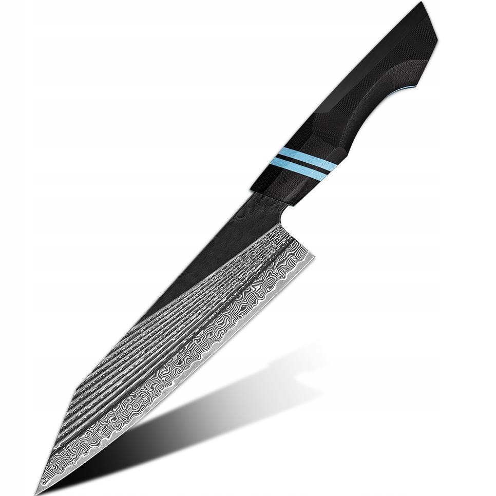 Damaškový kuchynský nôž Zetsurin Kiritsuke/Čierna/Modrá KP-37422