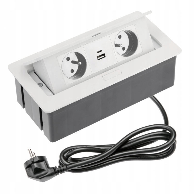 Gniazdo chowane wpuszczane w blat białe przedłużacz Gtv Soft 2xUSB A C