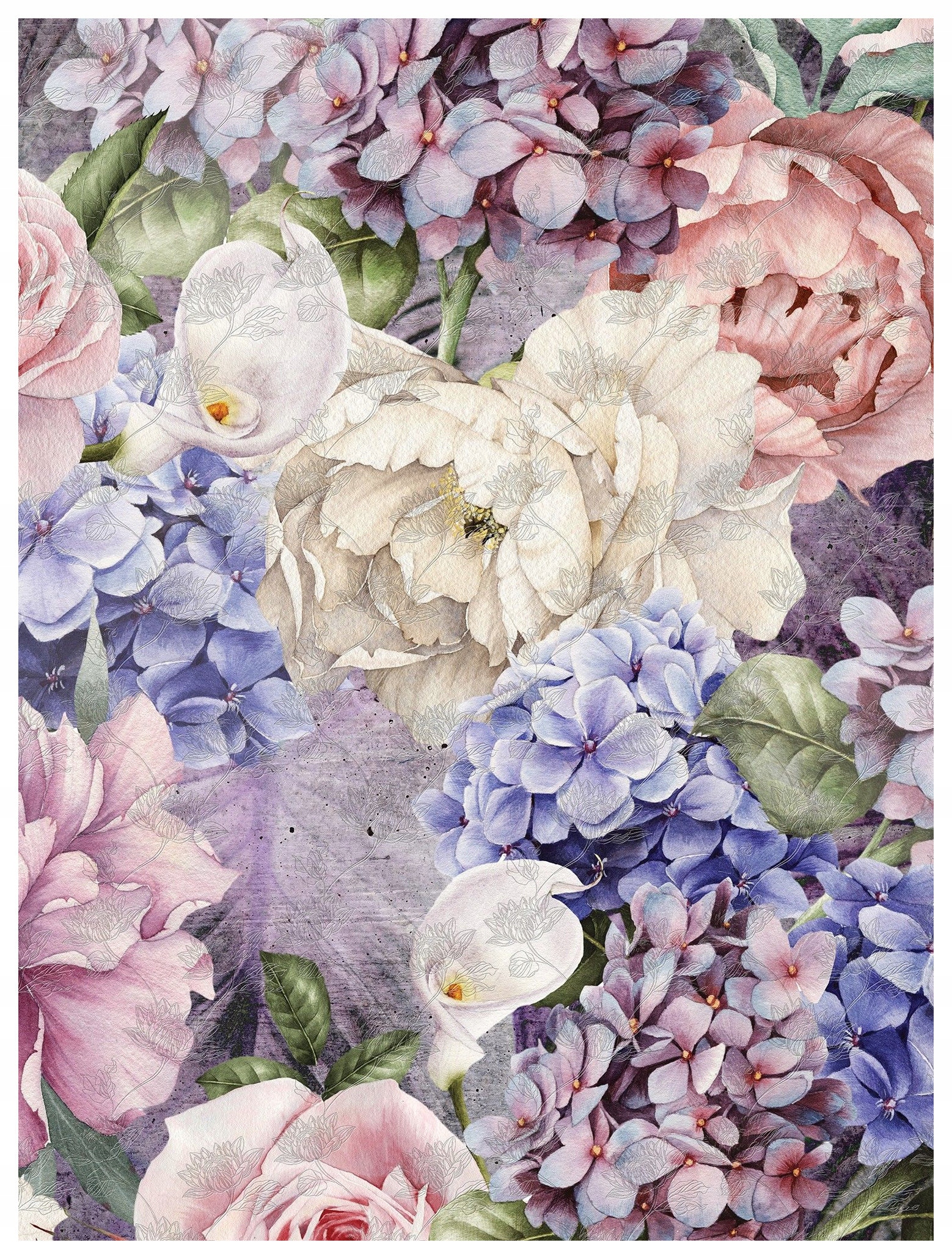 Fototapeta Pivoňky a hortenzie vinylová na rozmazaném pozadí 184x254 lepidlo