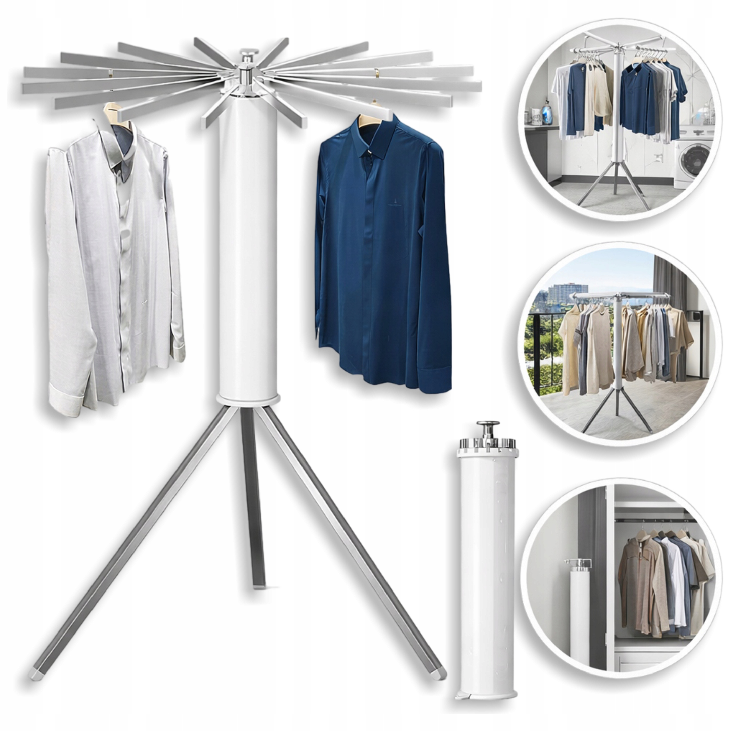 Skládací sušák na prádlo 16 ramen 360° bílý hliníkový