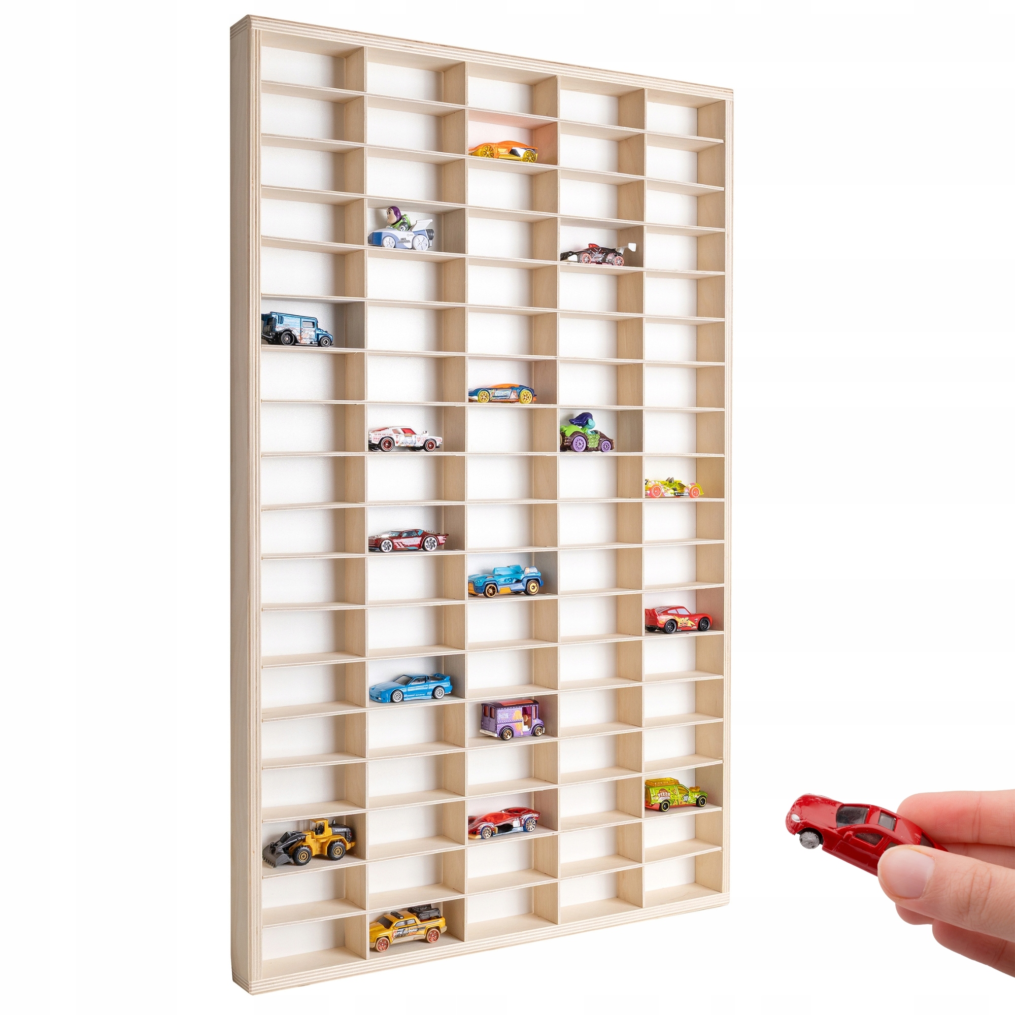 Police na drobnosti, velký organizér ze dřeva, vitrína na kolekce, 90 přihrádek