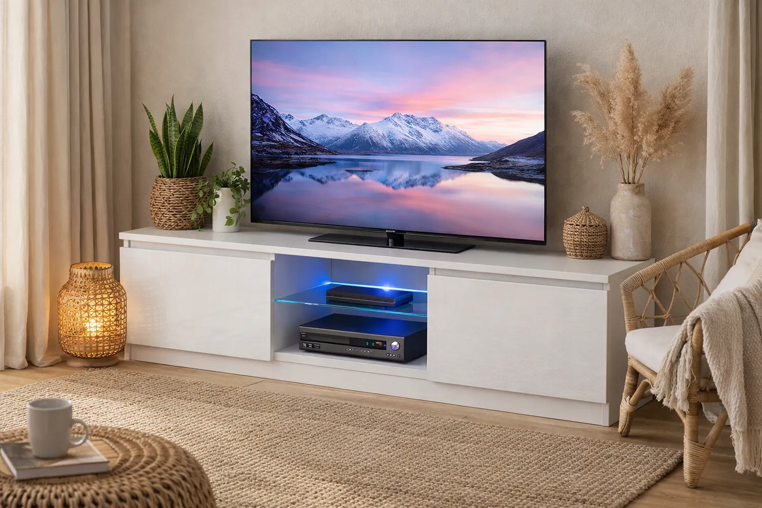 Rtv skříňka 120 cm bílá Led 18 mm S Tlumením Dovírání