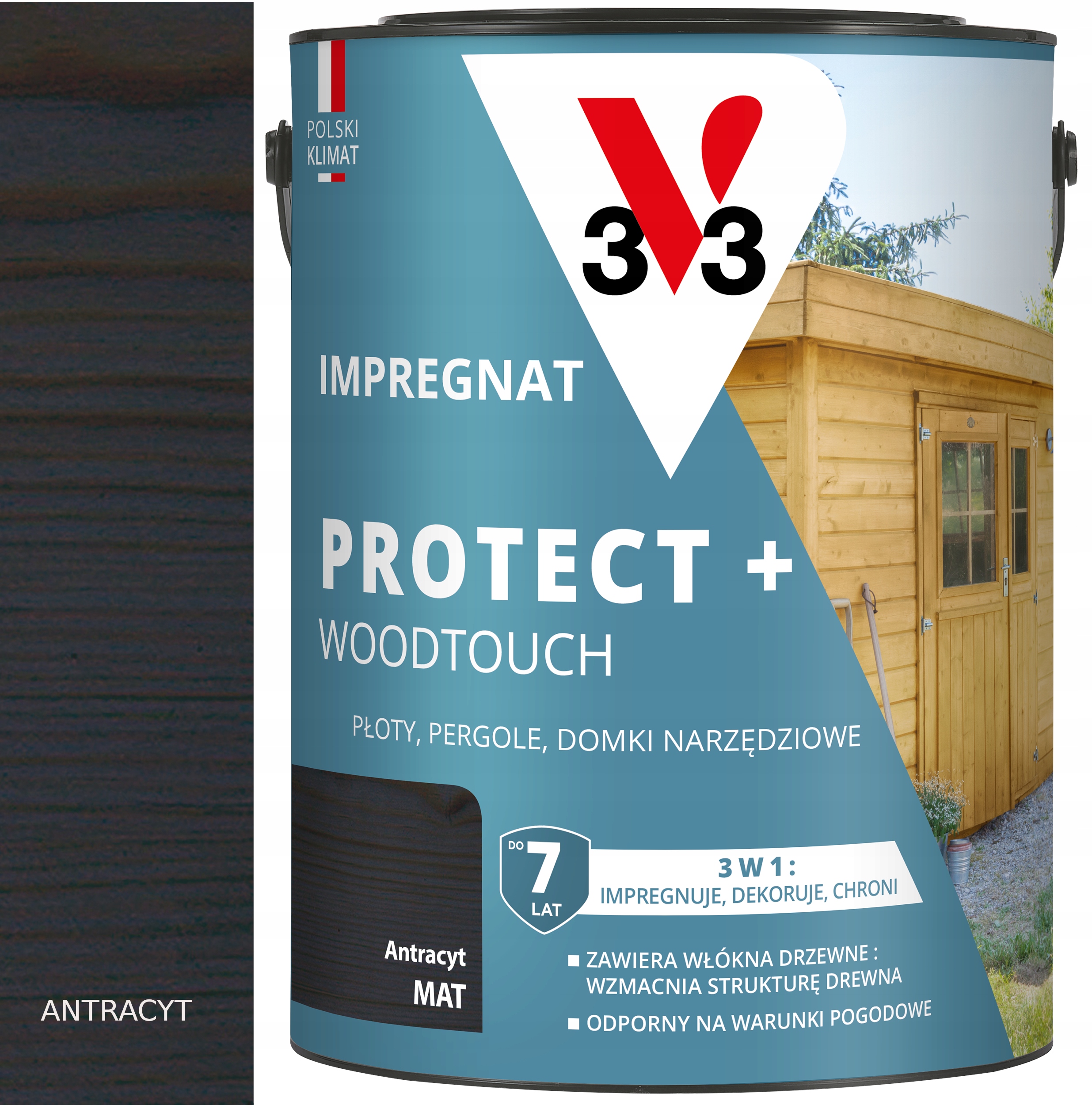 Impregnat Protect+ Woodtouch V33 płoty, pergole, domki Antracyt Mat 4,5l
