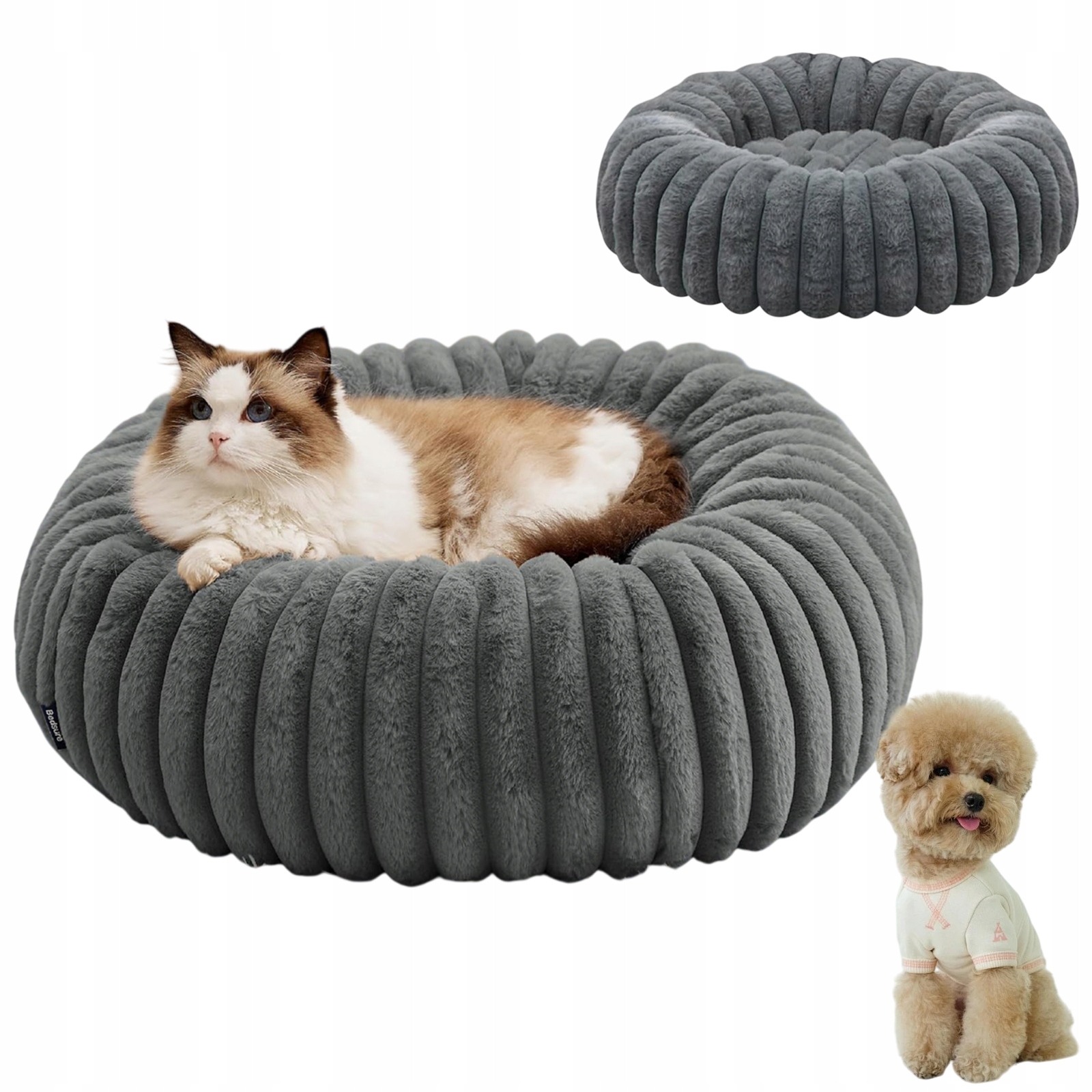 Levně Komfortní Pelíšek Pro Kočky 50X50 CM Kulatý Plyšový Do Domácnosti Šedý