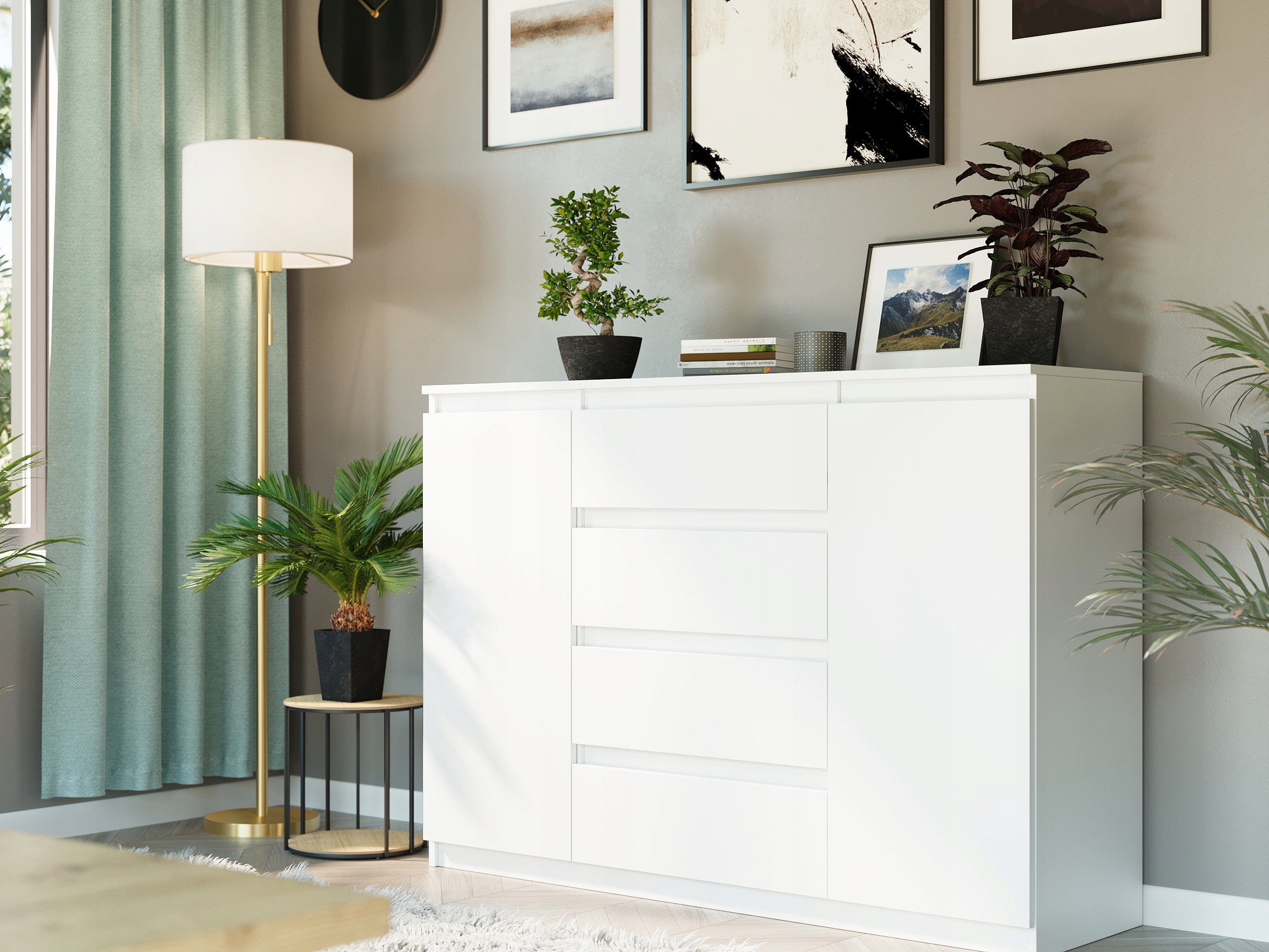 Modna KOMODA 160 SZAFKA 4 SZ. 3 PÓŁKI BIAŁA R160S4