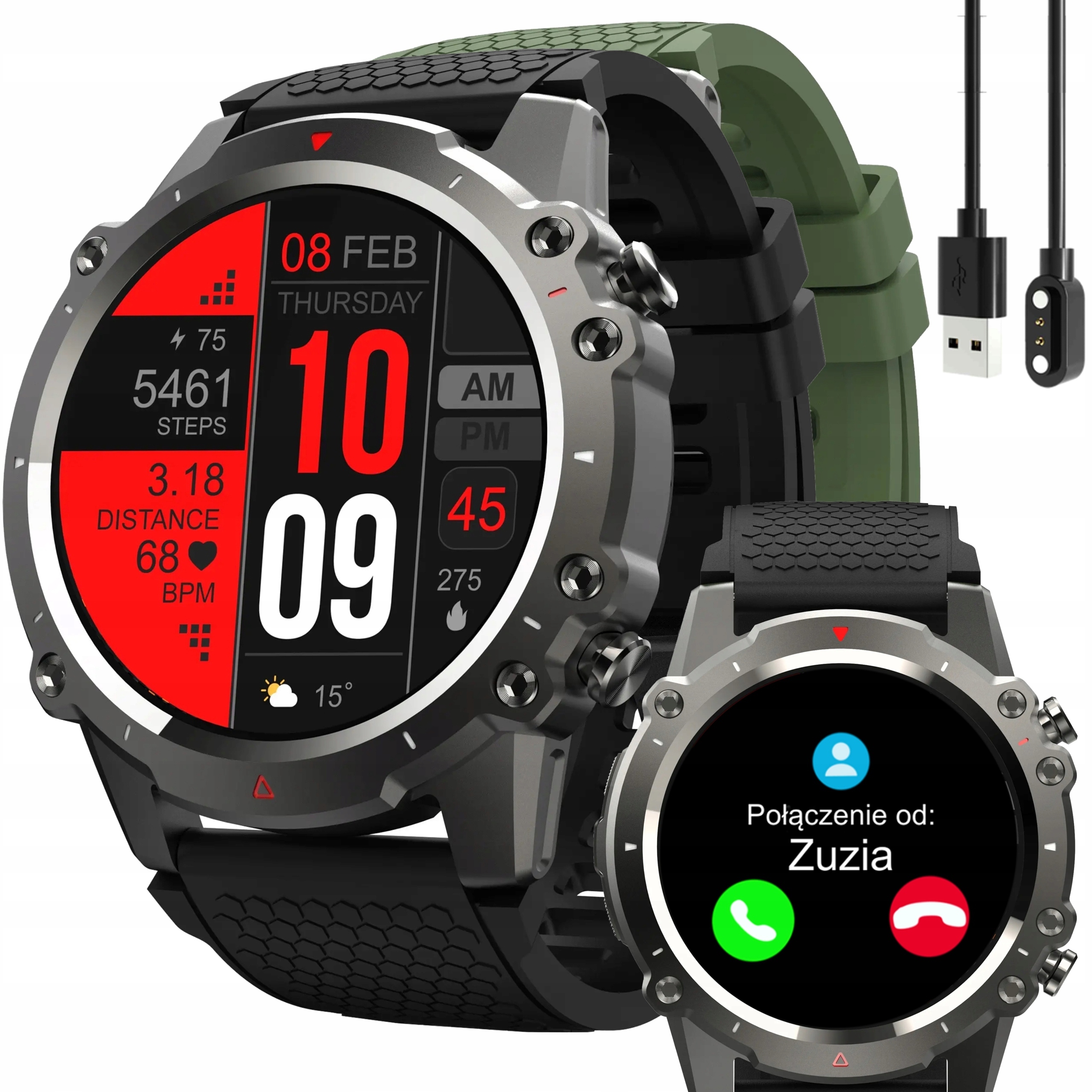 Smartwatch Zegarek Męski Wodoodporny Sportowy Rozmowy MENU PL 1,45" IPS