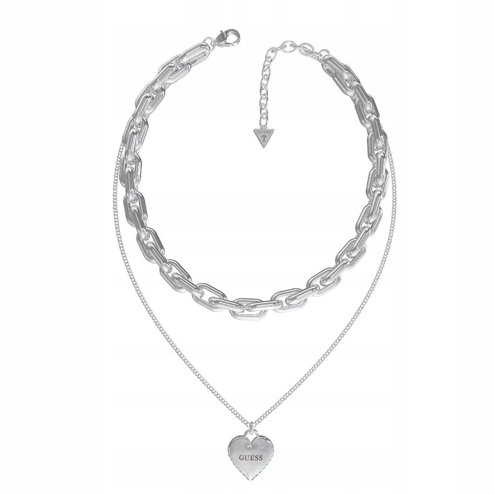 Náhrdelník Guess Falling In Love Dvojité srdce Zirkon Logo Ocel stříbrná