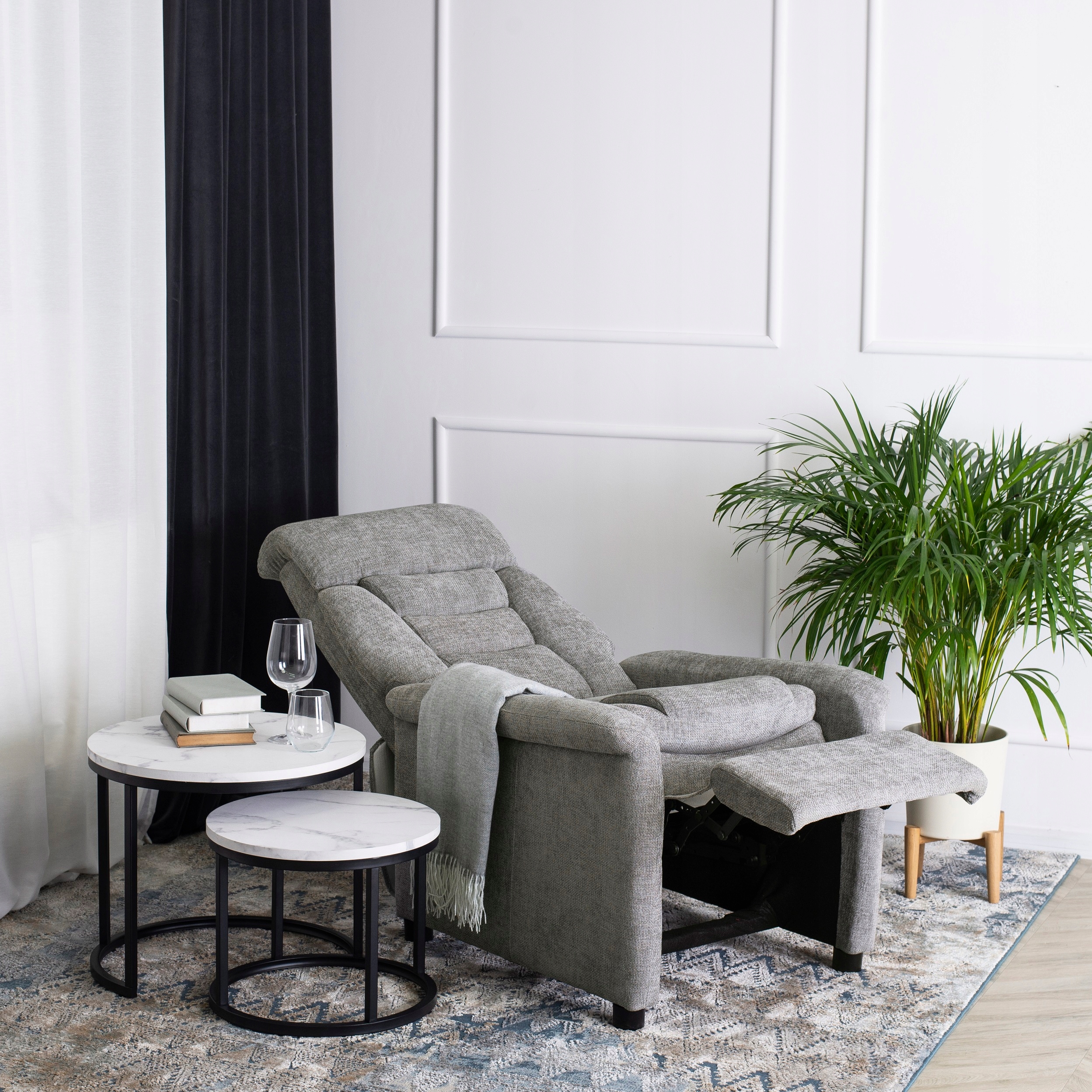 Fotel Rozkładany Wypoczynkowy Wygodny Do Salonu Do Spania Szary NORDI Marka MEBEL ELITE