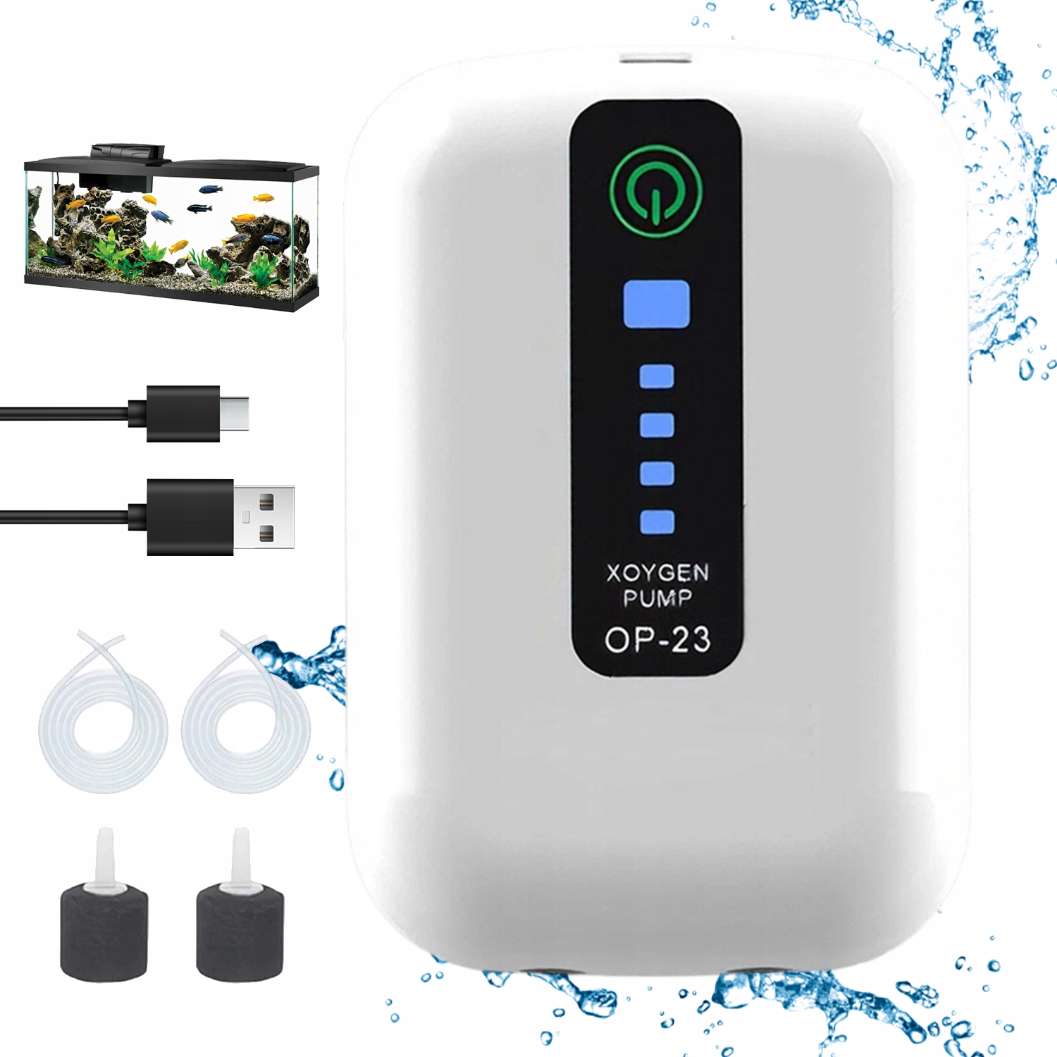 Levně Vzduchová Pumpa Do Akvária S Usb Pro Dva Výstupy, Tenký Abs Korpus