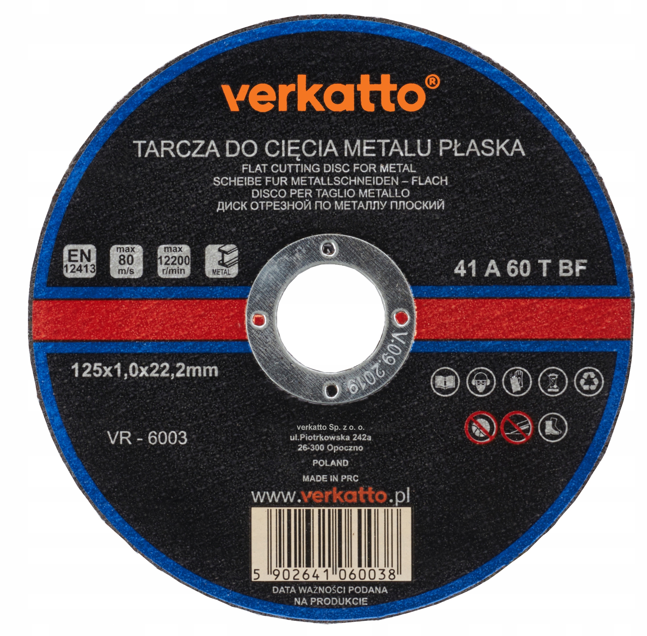 TARCZA DO CIĘCIA METALU 125 x 1,0mm VERKATTO