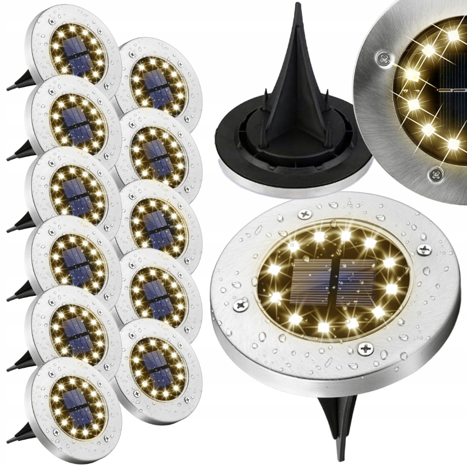 Lampa Solarna Ogrodowa Lampki Led Gruntowe Czujnik Zmierzchu Dysk 12SZT