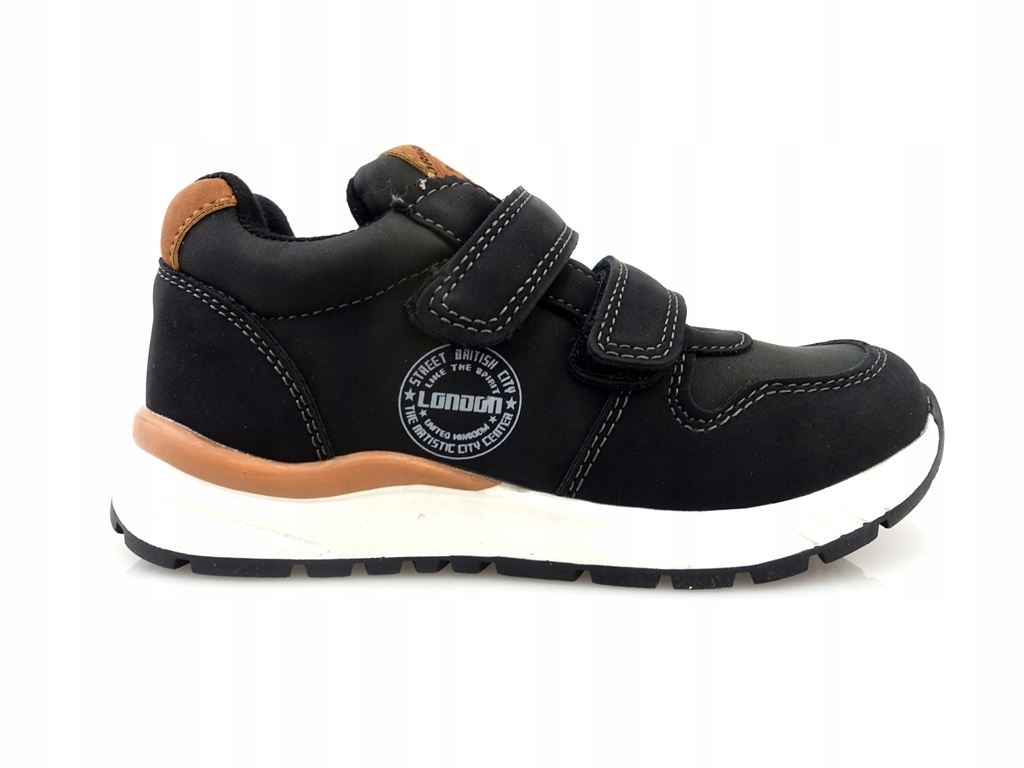 XD131 Dziecięce Buty Sportowe Czarne Na Rzepy Wkł. Skóra 32