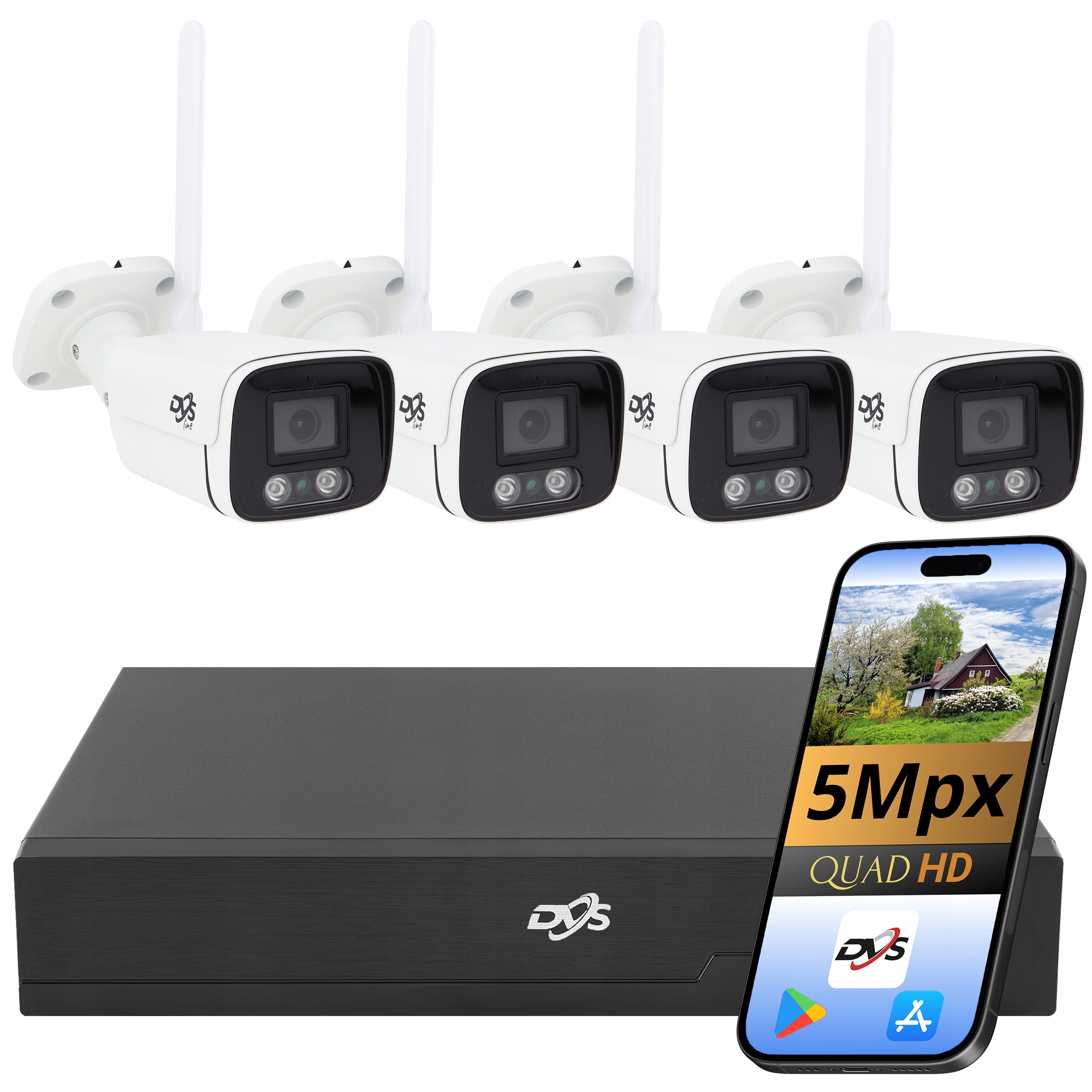 Monitoring Wifi 4x Kamera 5MPX Tubová Kovová Venkovní P2P Rekordér