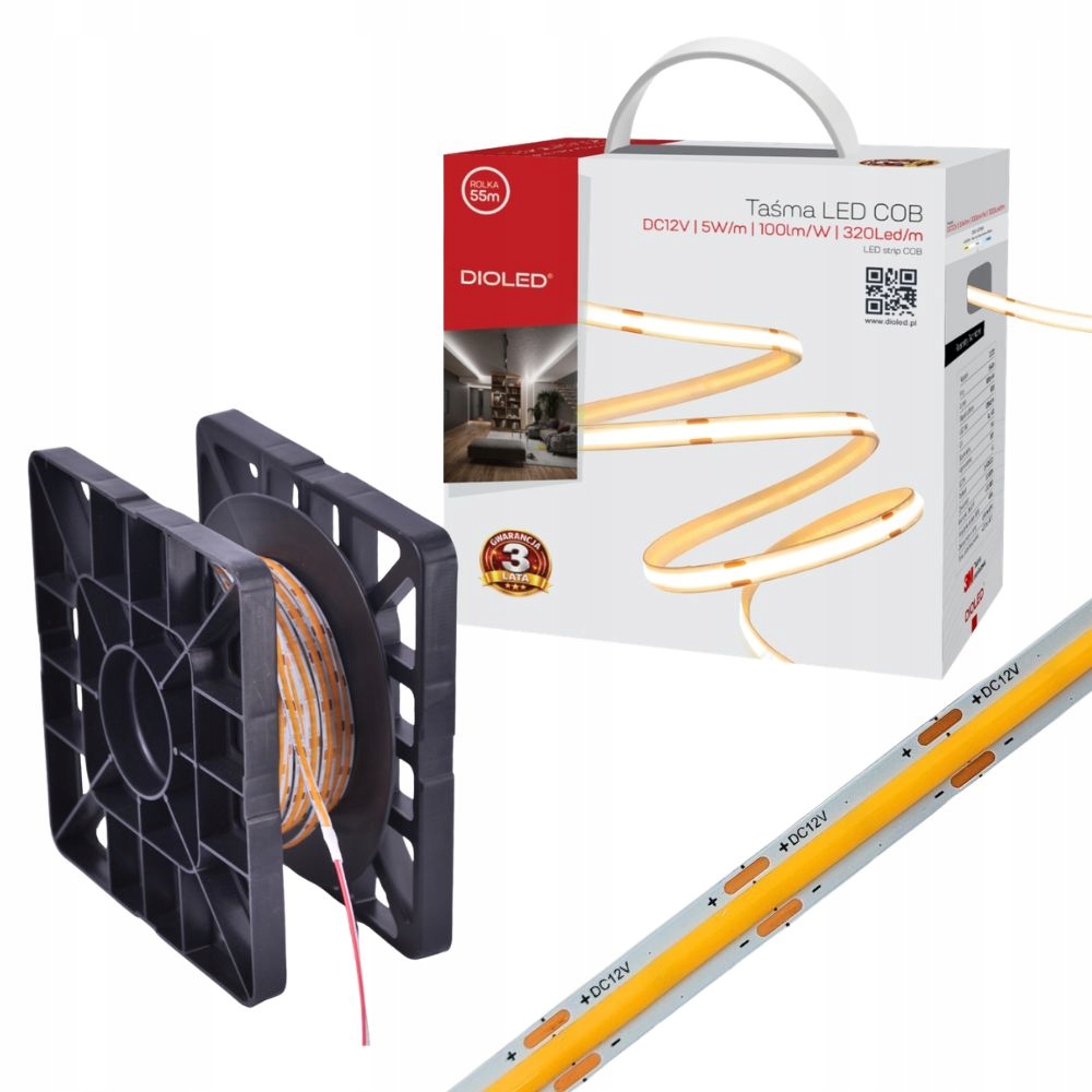 Taśma Led Cob neutralna 12V 55m 5W/m 500lm/m 4000K IP20 bezpunktowa