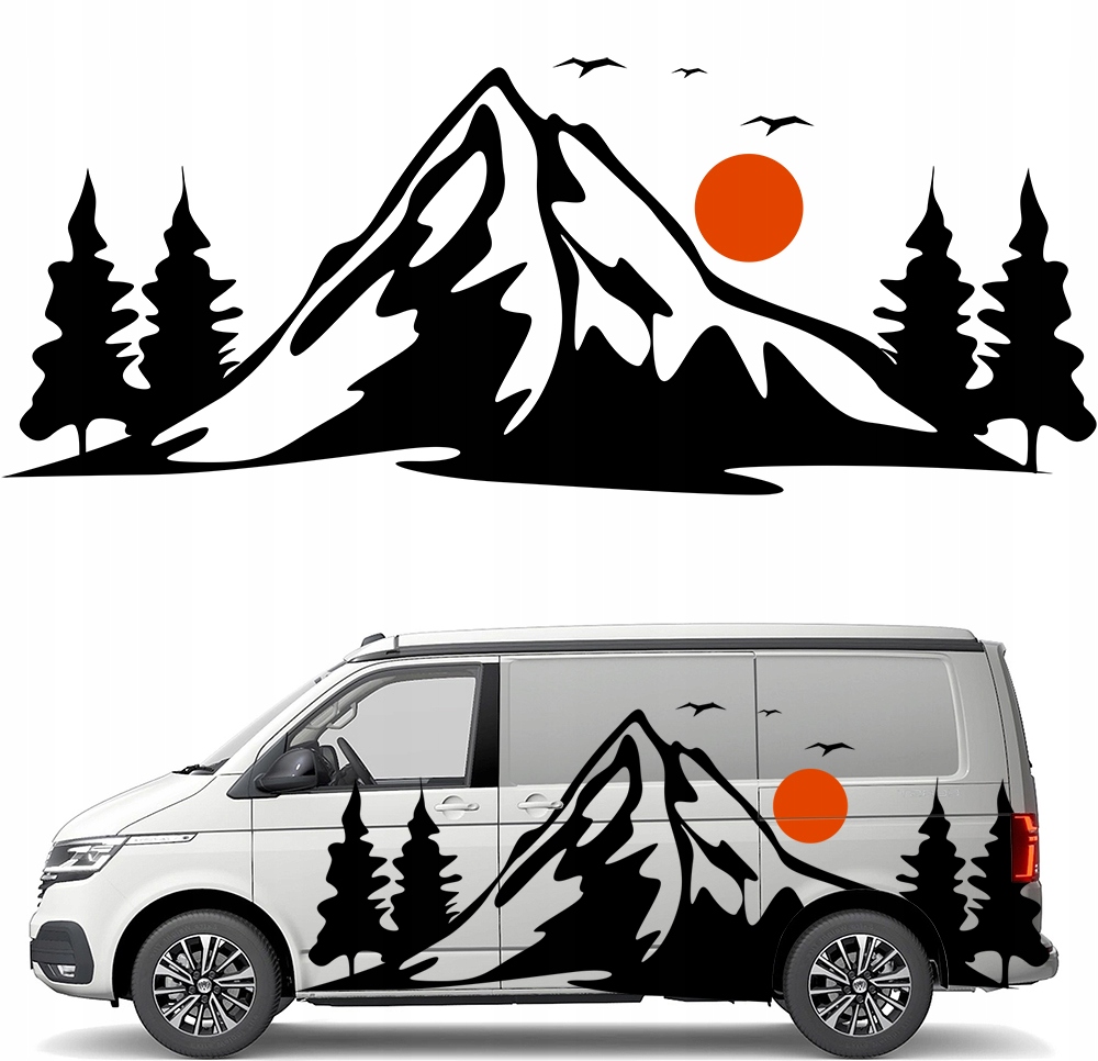 Nálepka Grafika na karavan s přívěsem Hory Mountians Stromy Les 90x225